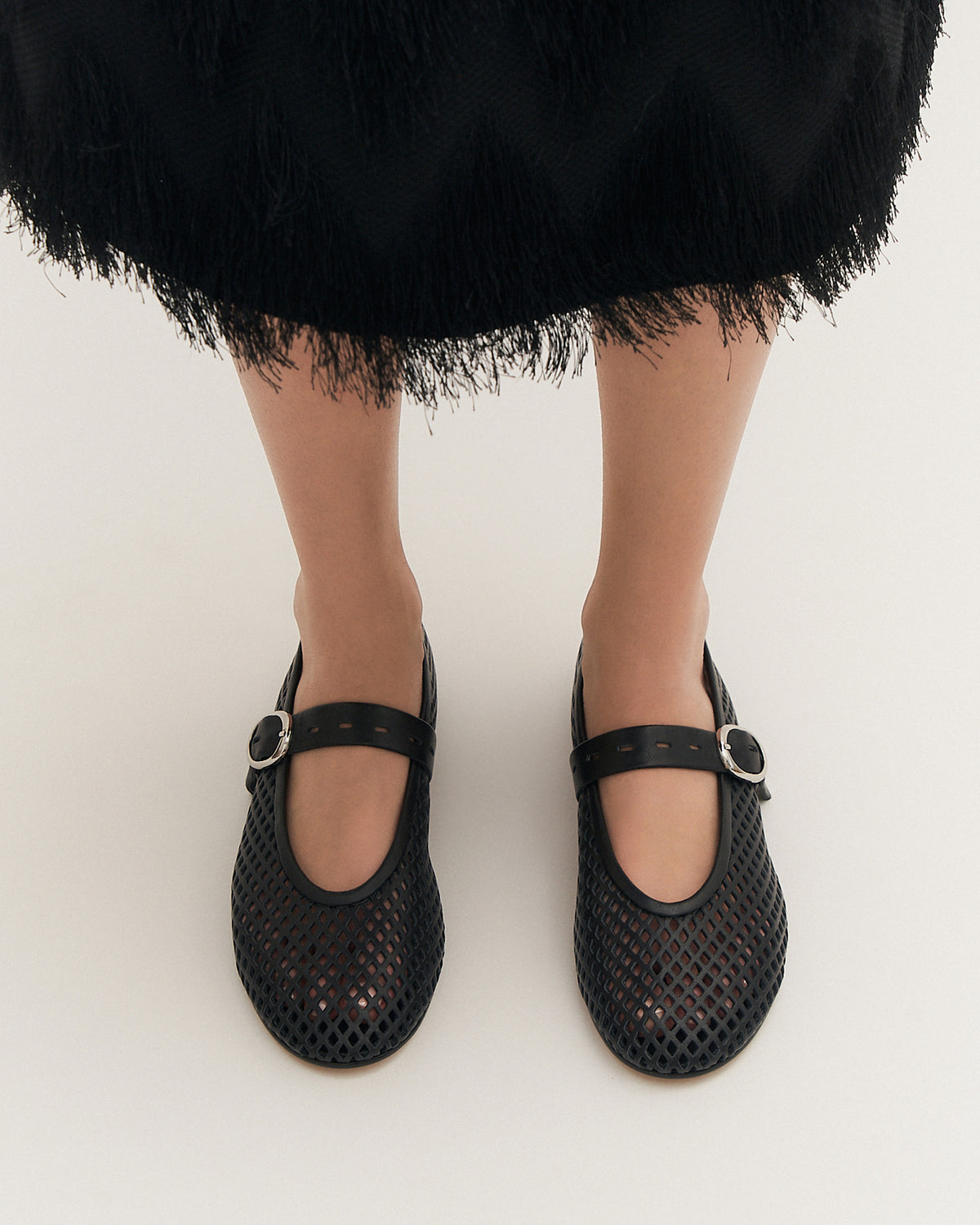 GINGER BALLET FLATS BLACK LEATHER