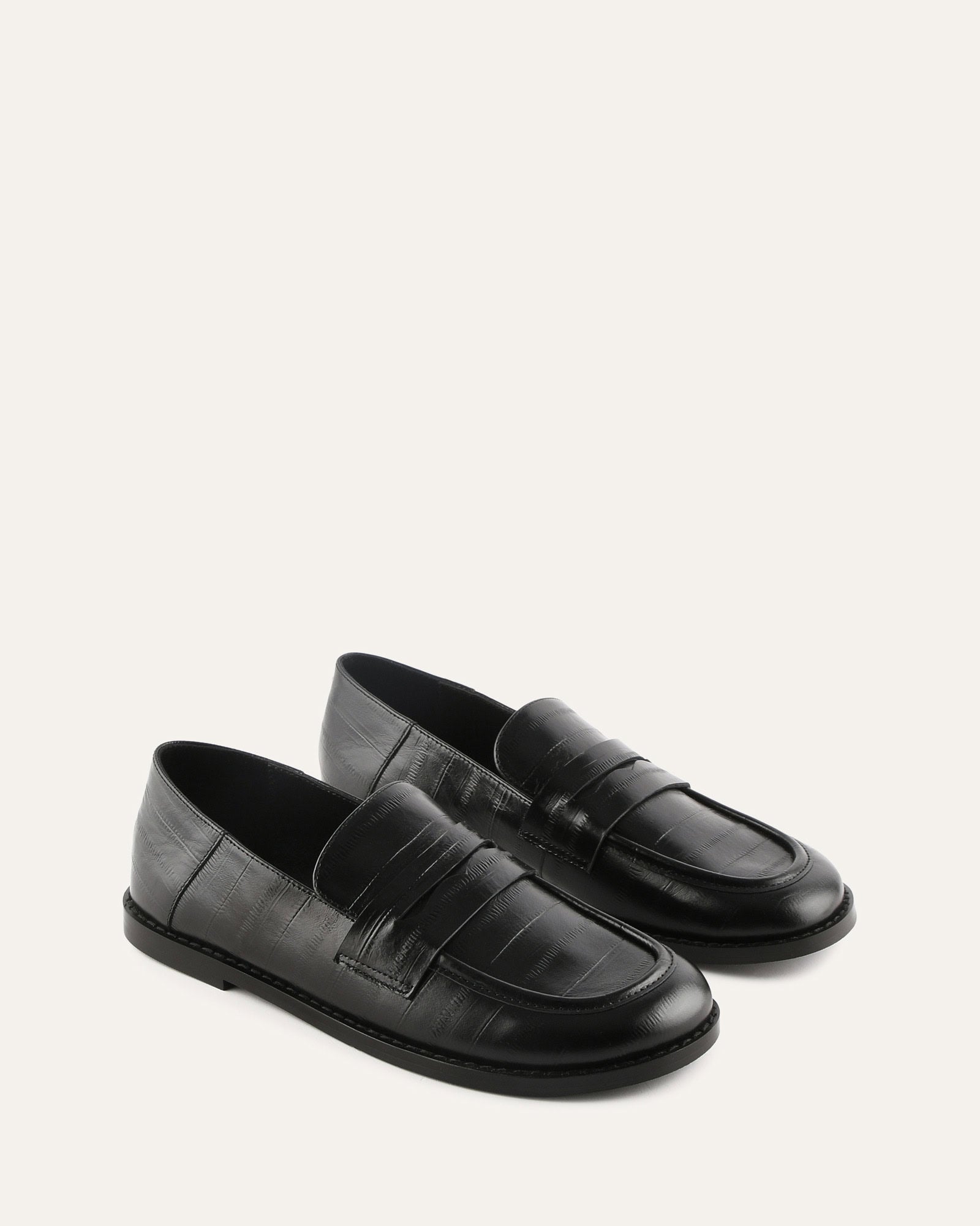 Black loafer shoe on a white background