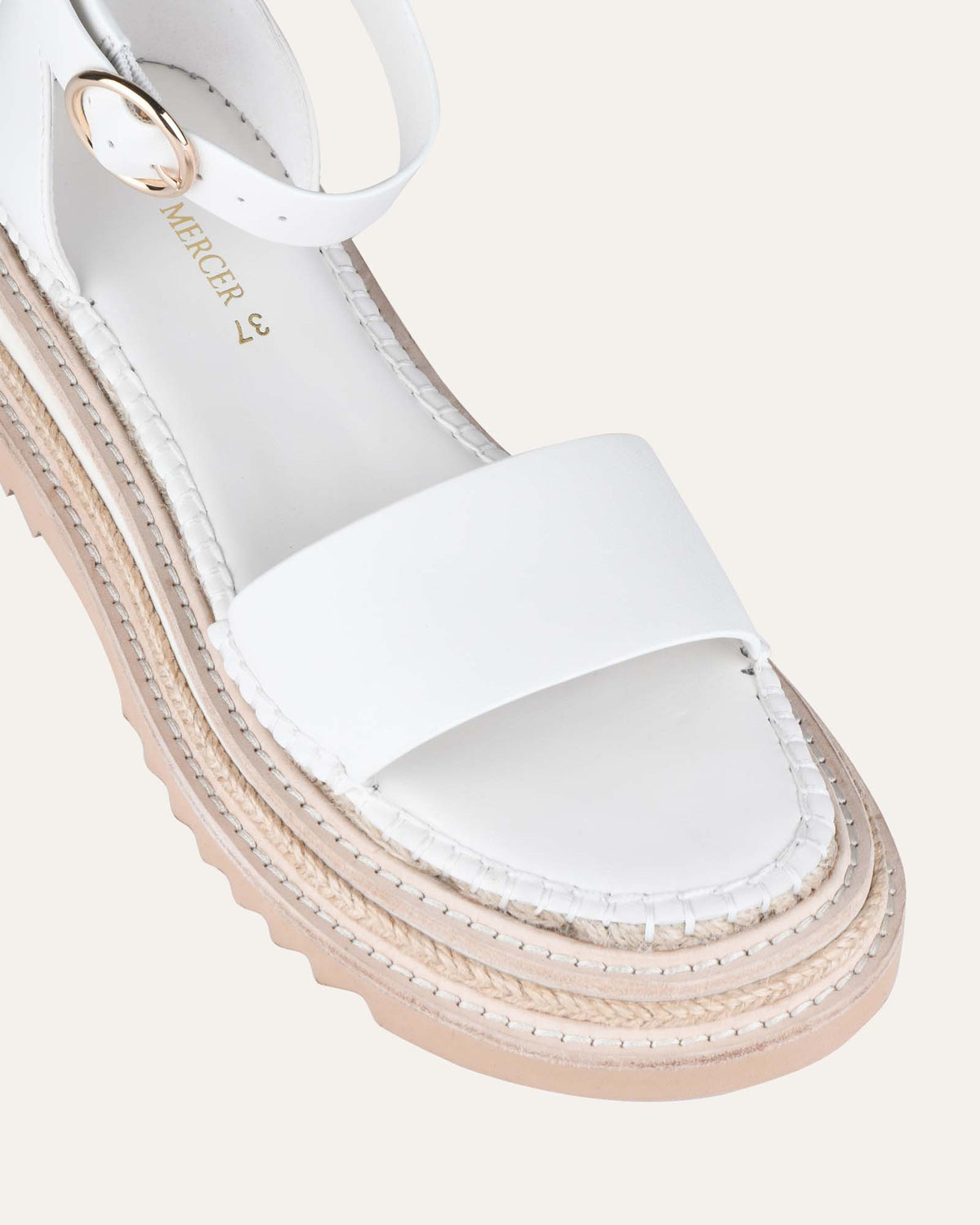 INDIE FLAT ESPADRILLE SANDALS WHITE LEATHER