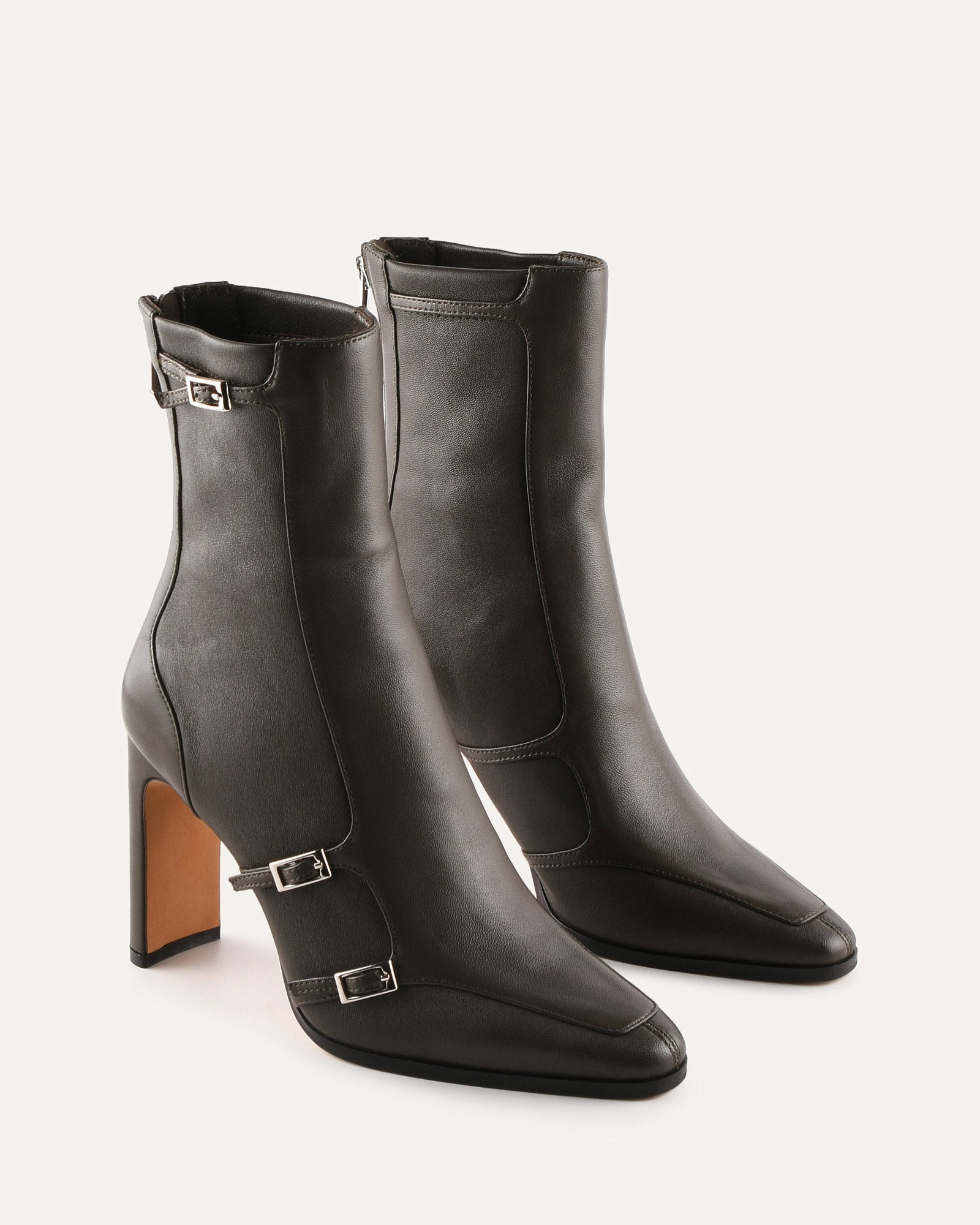 JAIMEE HIGH ANKLE BOOTS DARK OLIVE LEATHER image