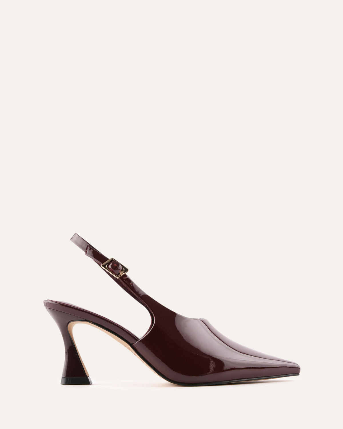 Burgundy high-heeled shoe on a white background