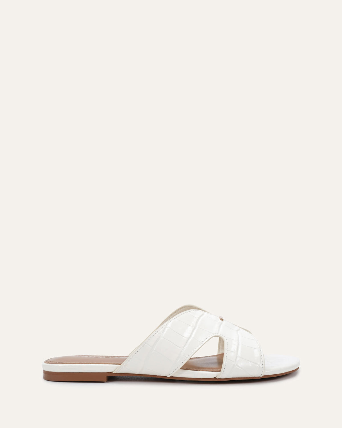 JAYDEN FLAT SLIDES ANTIQUE WHITE CROC