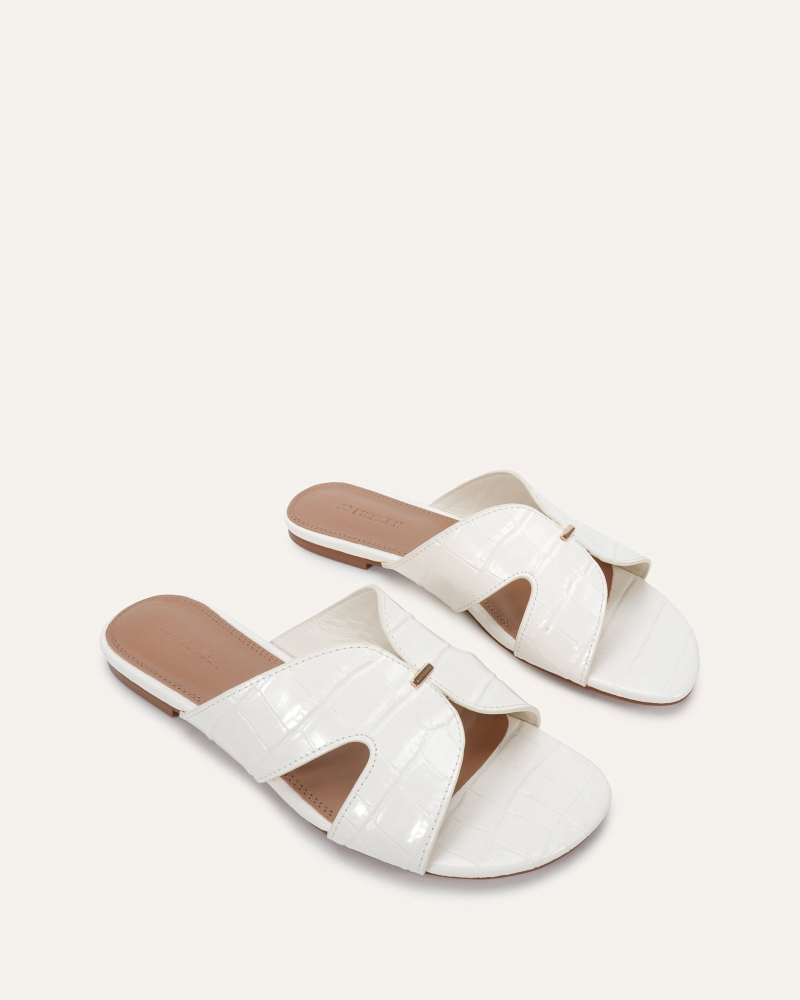 JAYDEN FLAT SLIDES ANTIQUE WHITE CROC