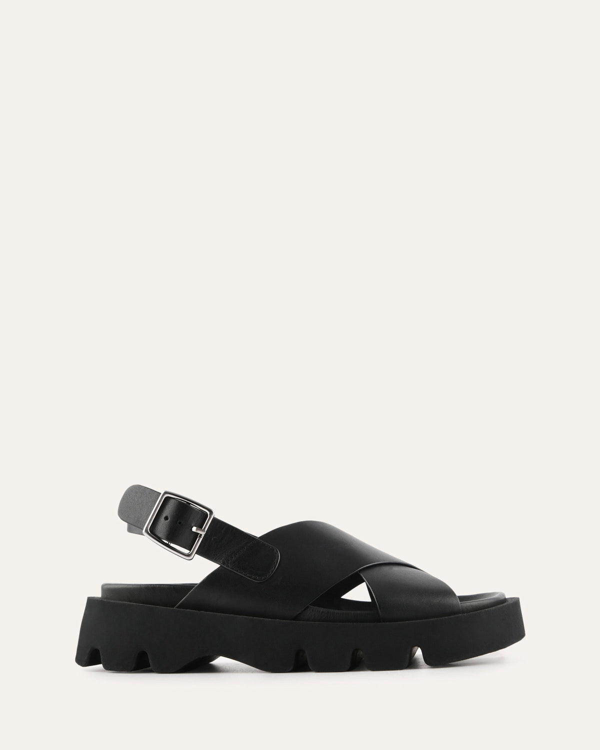 JETTE FLAT SANDALS BLACK LEATHER