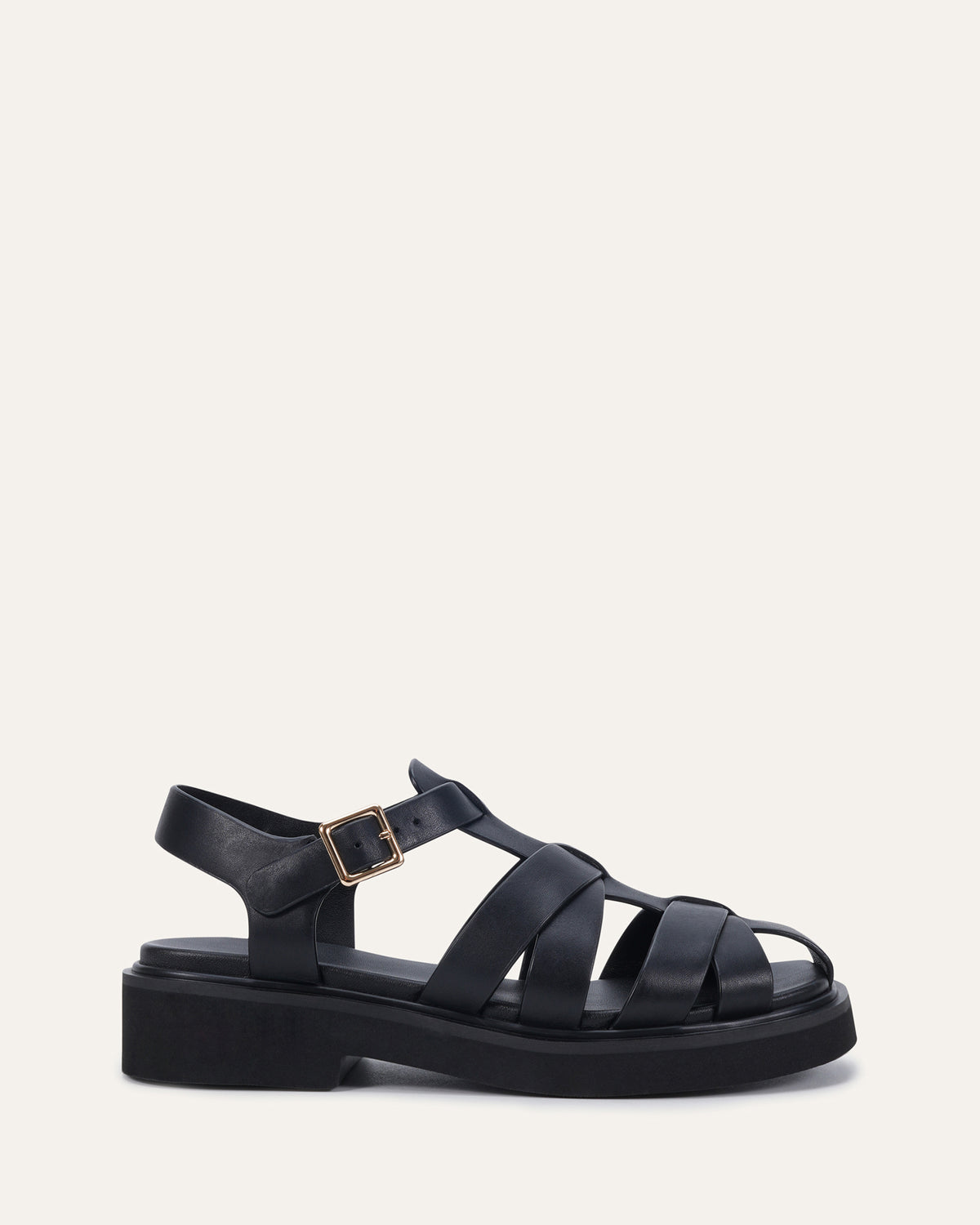 JOHNSON FLAT SANDALS BLACK LEATHER