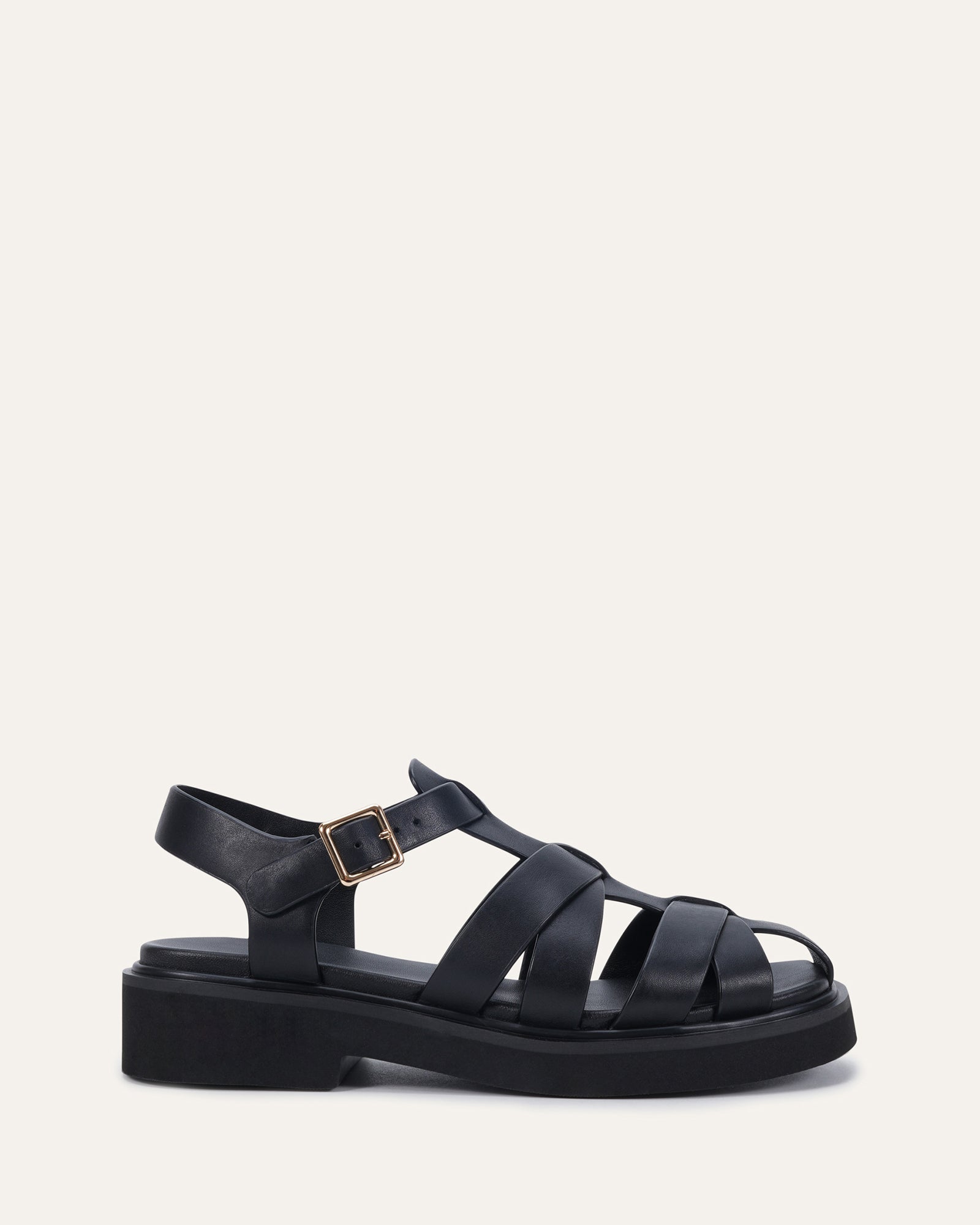 JOHNSON FLAT SANDALS BLACK LEATHER