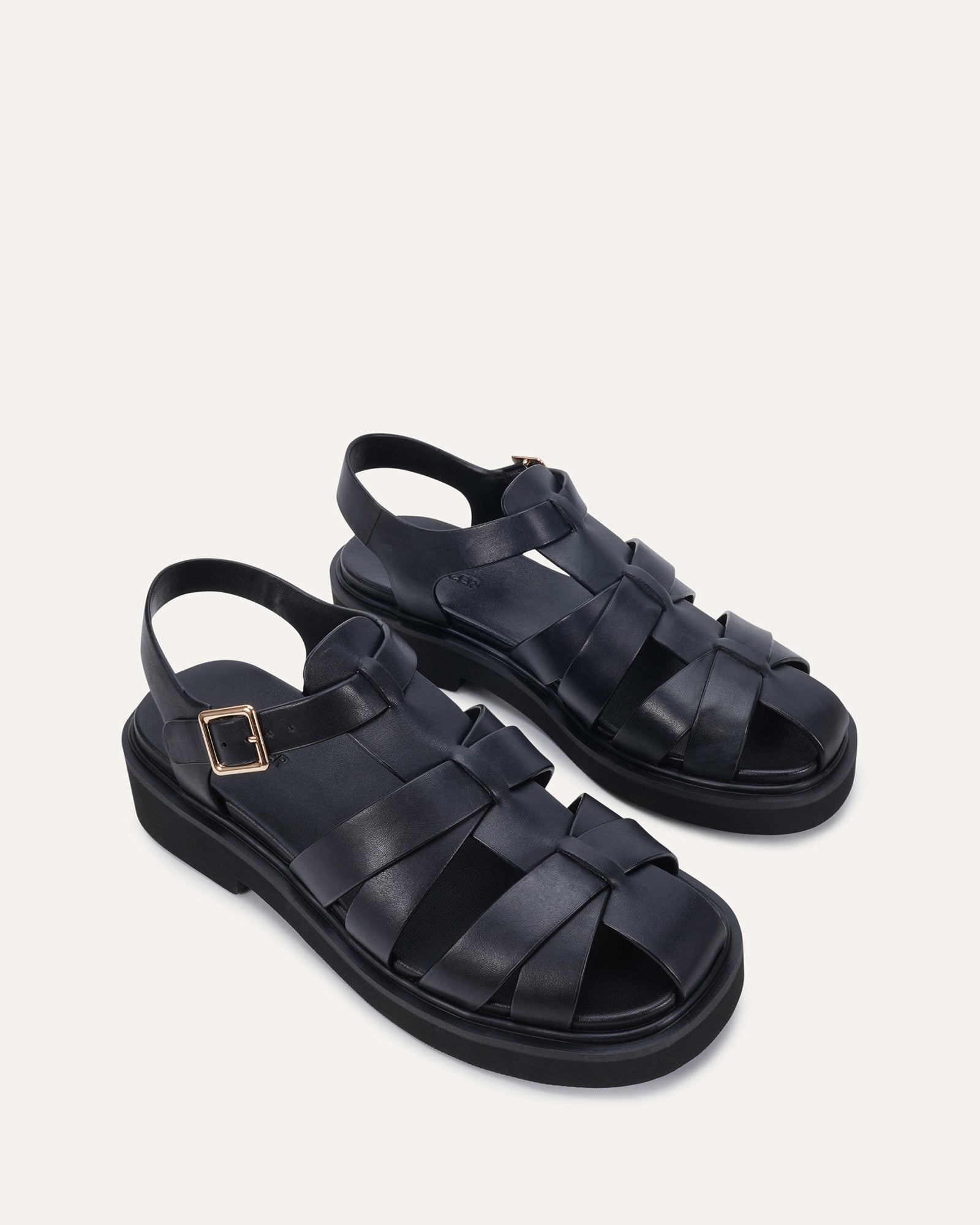 JOHNSON FLAT SANDALS BLACK LEATHER image