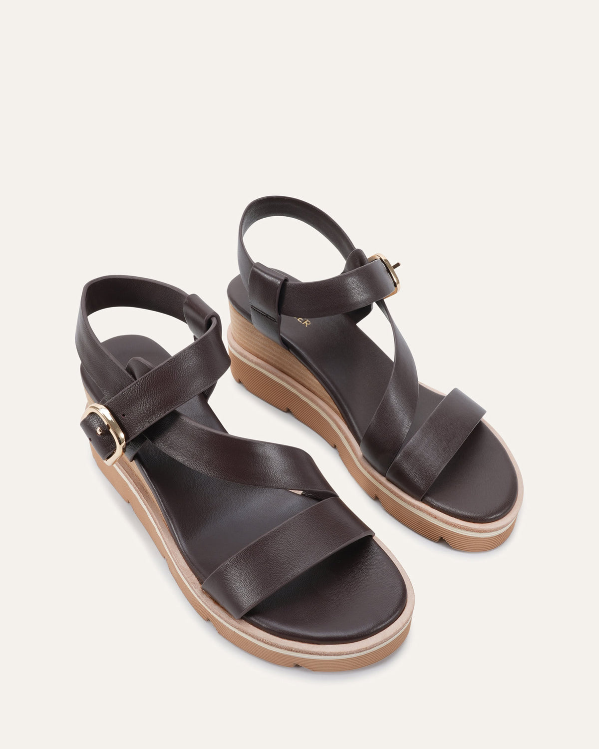 KAMILLA MID WEDGE SANDALS CHOCOLATE LEATHER