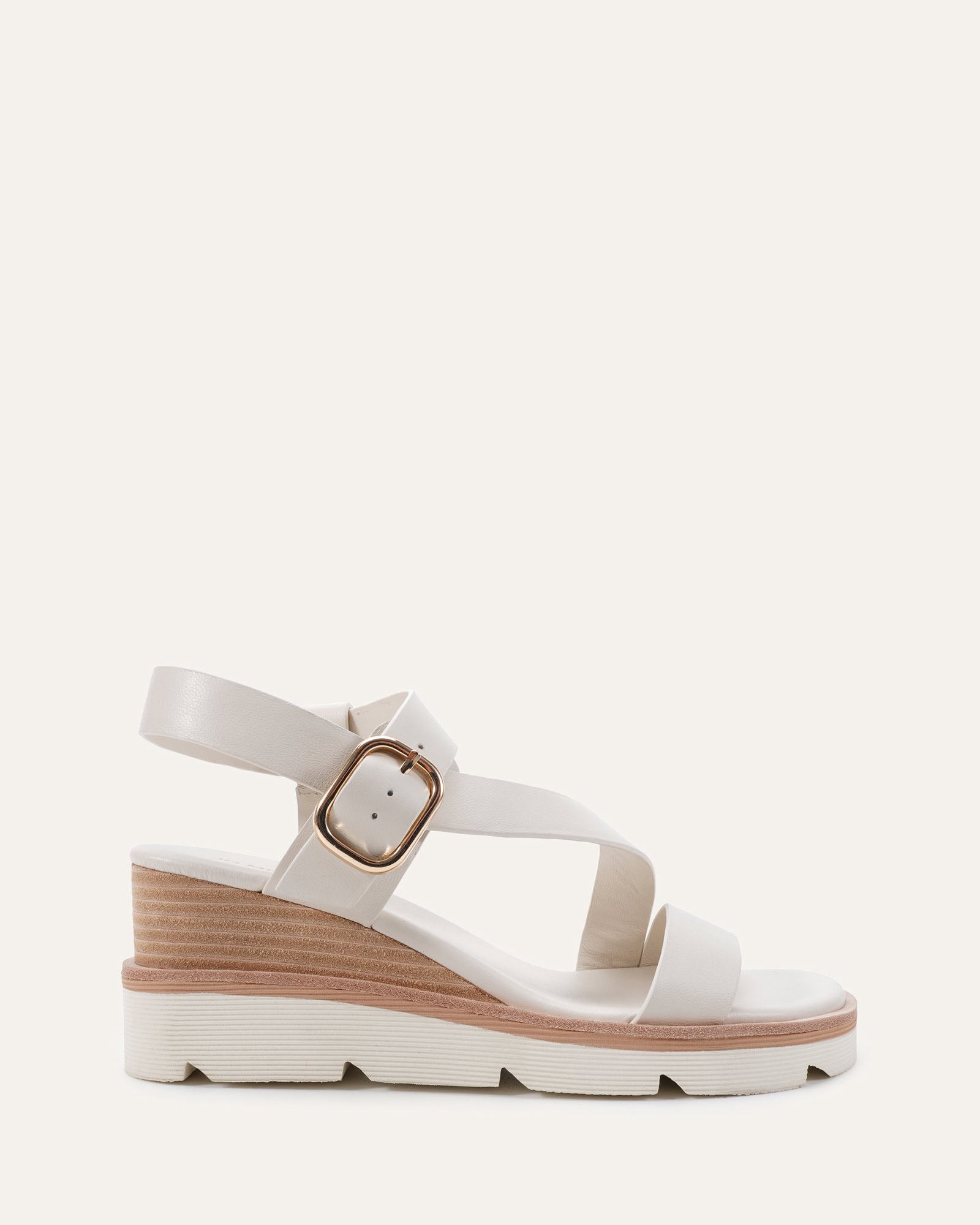 KAMILLA MID WEDGE SANDALS OFF WHITE LEATHER image