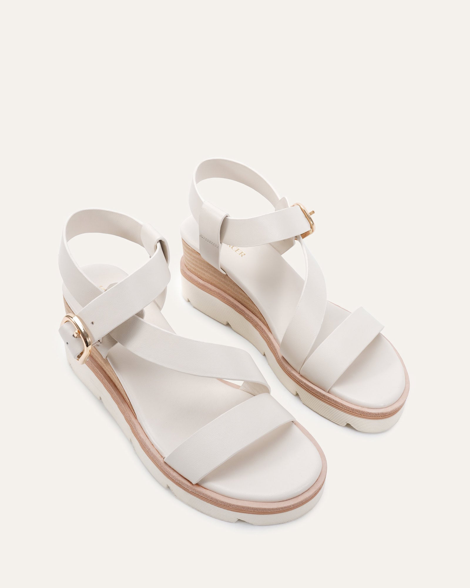 KAMILLA MID WEDGE SANDALS OFF WHITE LEATHER image
