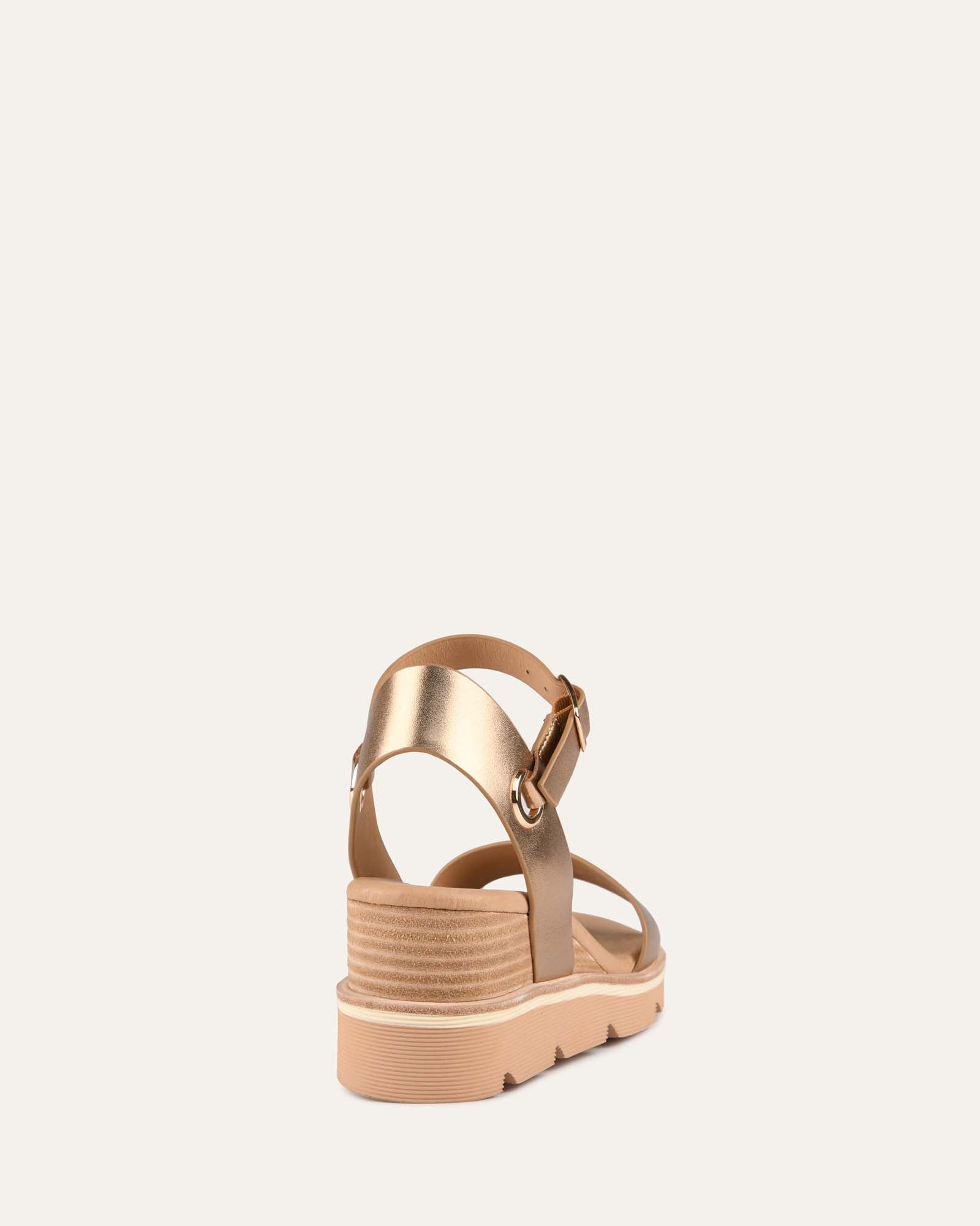 KATIE MID HEEL WEDGE SANDALS GOLD LEATHER image