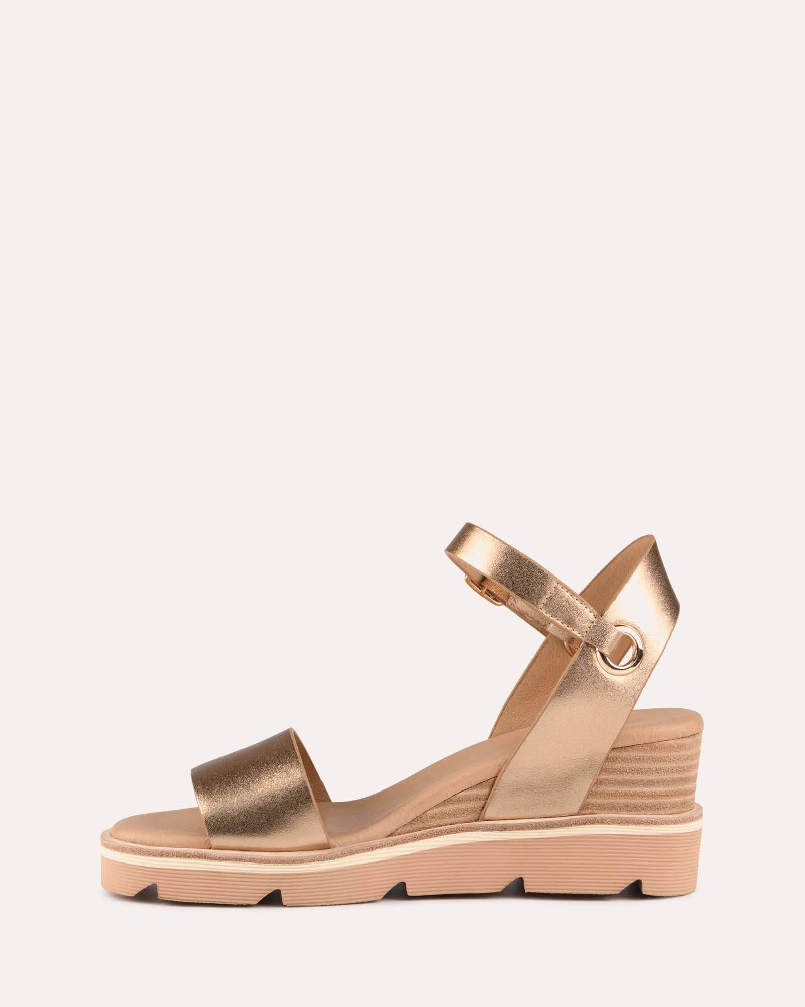 KATIE MID HEEL WEDGE SANDALS GOLD LEATHER image