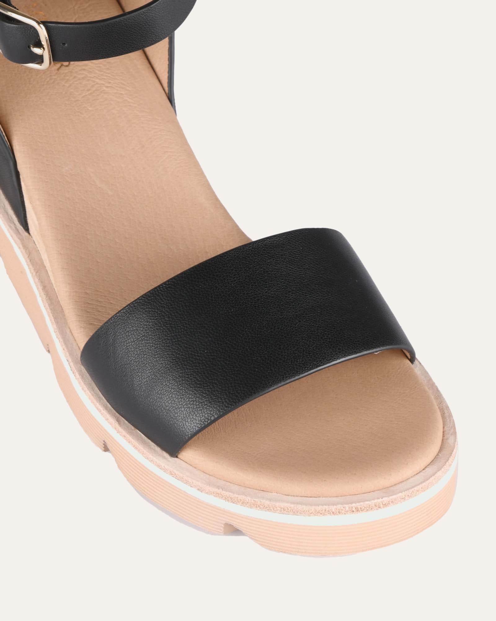 KATIE MID HEEL WEDGE SANDALS BLACK LEATHER image