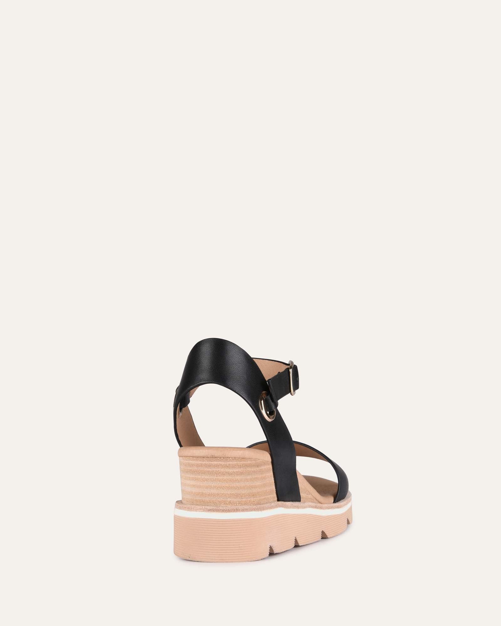 KATIE MID HEEL WEDGE SANDALS BLACK LEATHER image