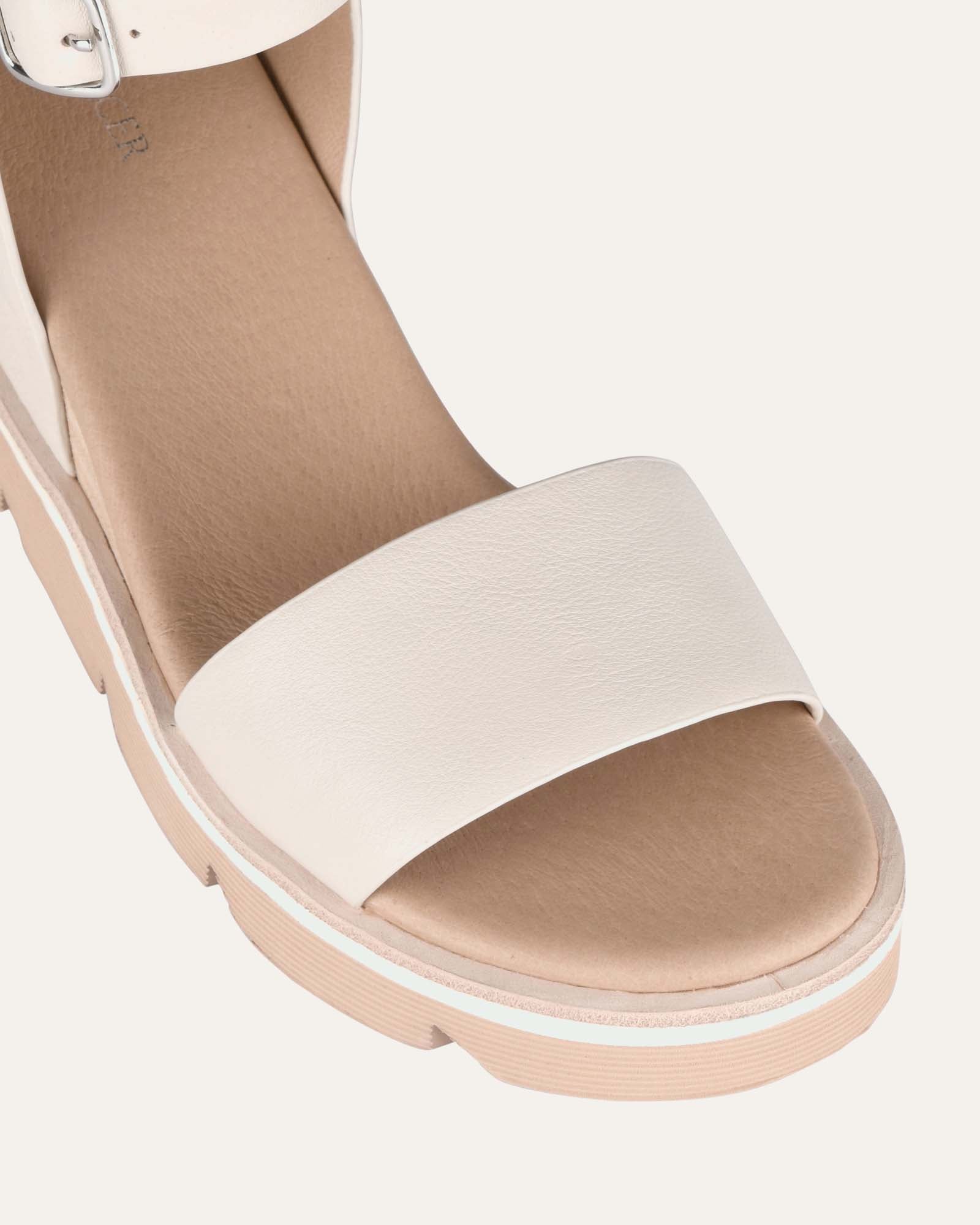 KATIE MID HEEL WEDGE SANDALS BONE LEATHER image