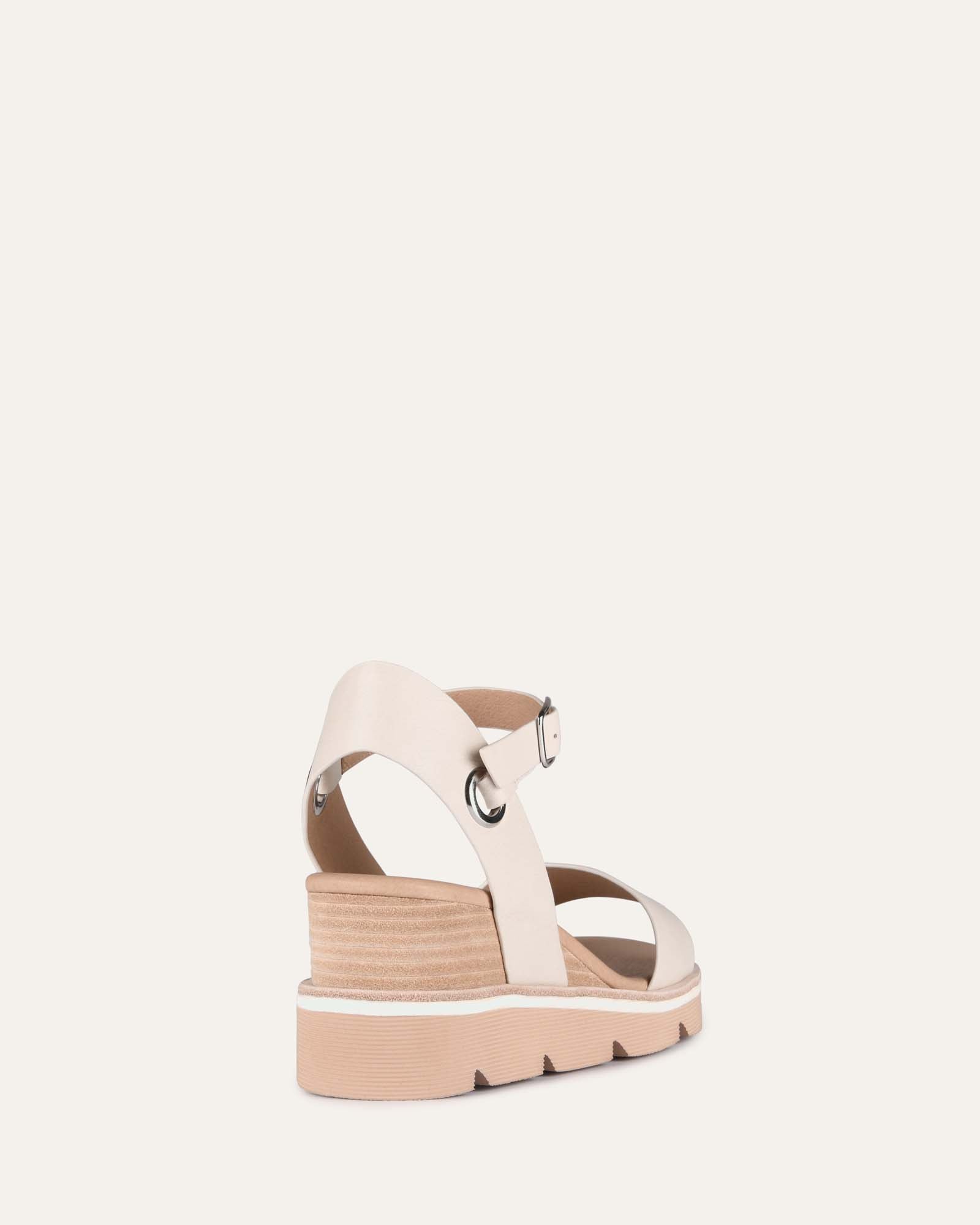 KATIE MID HEEL WEDGE SANDALS BONE LEATHER image