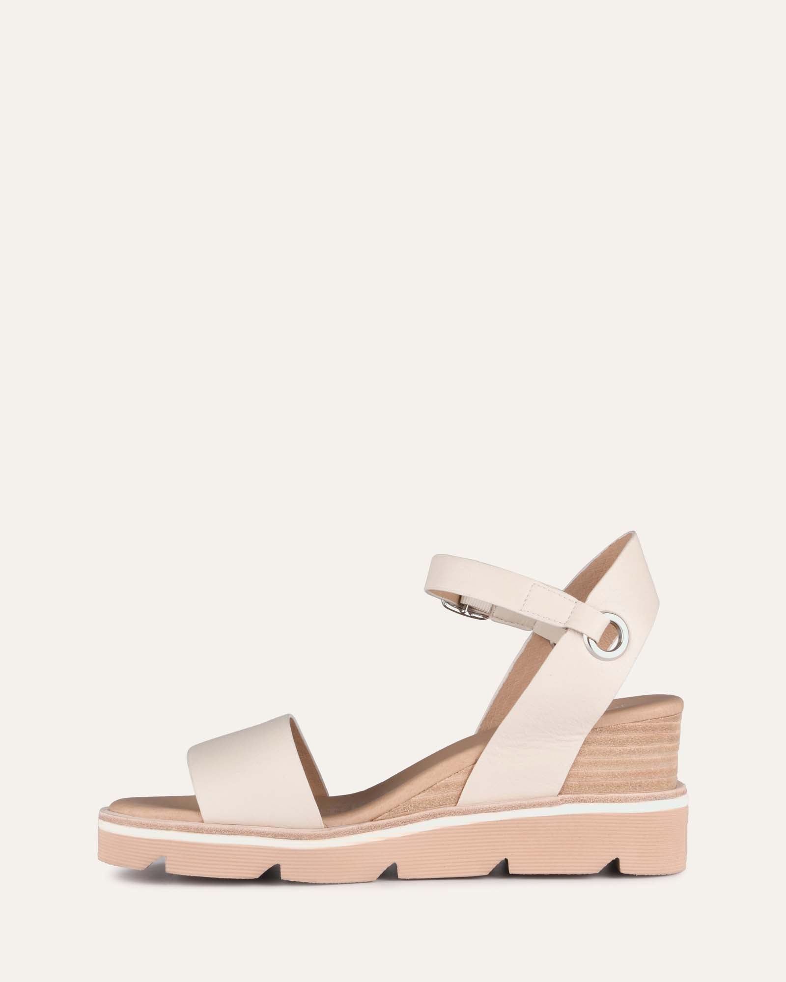 KATIE MID HEEL WEDGE SANDALS BONE LEATHER image