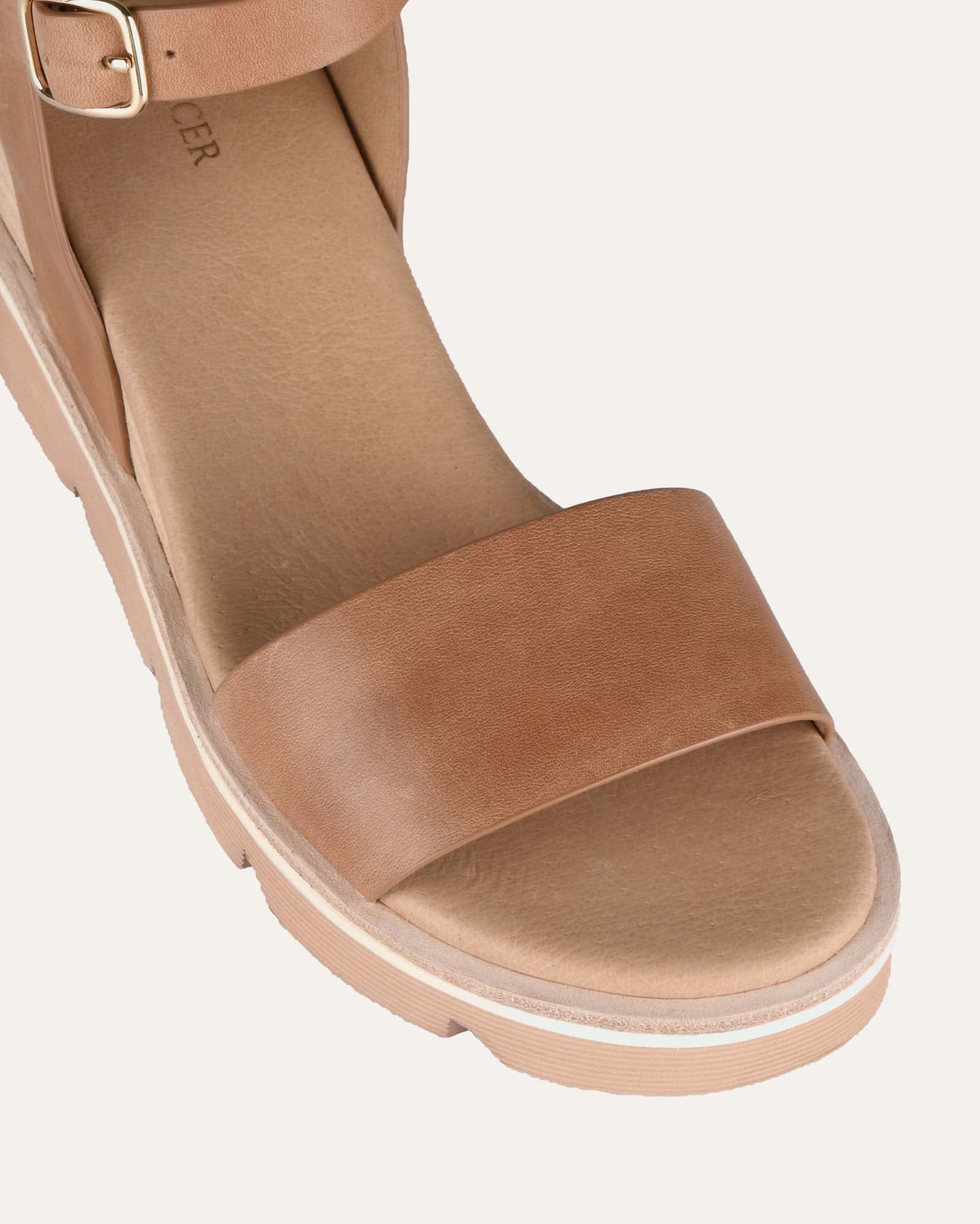 KATIE MID HEEL WEDGE SANDALS TAN LEATHER image