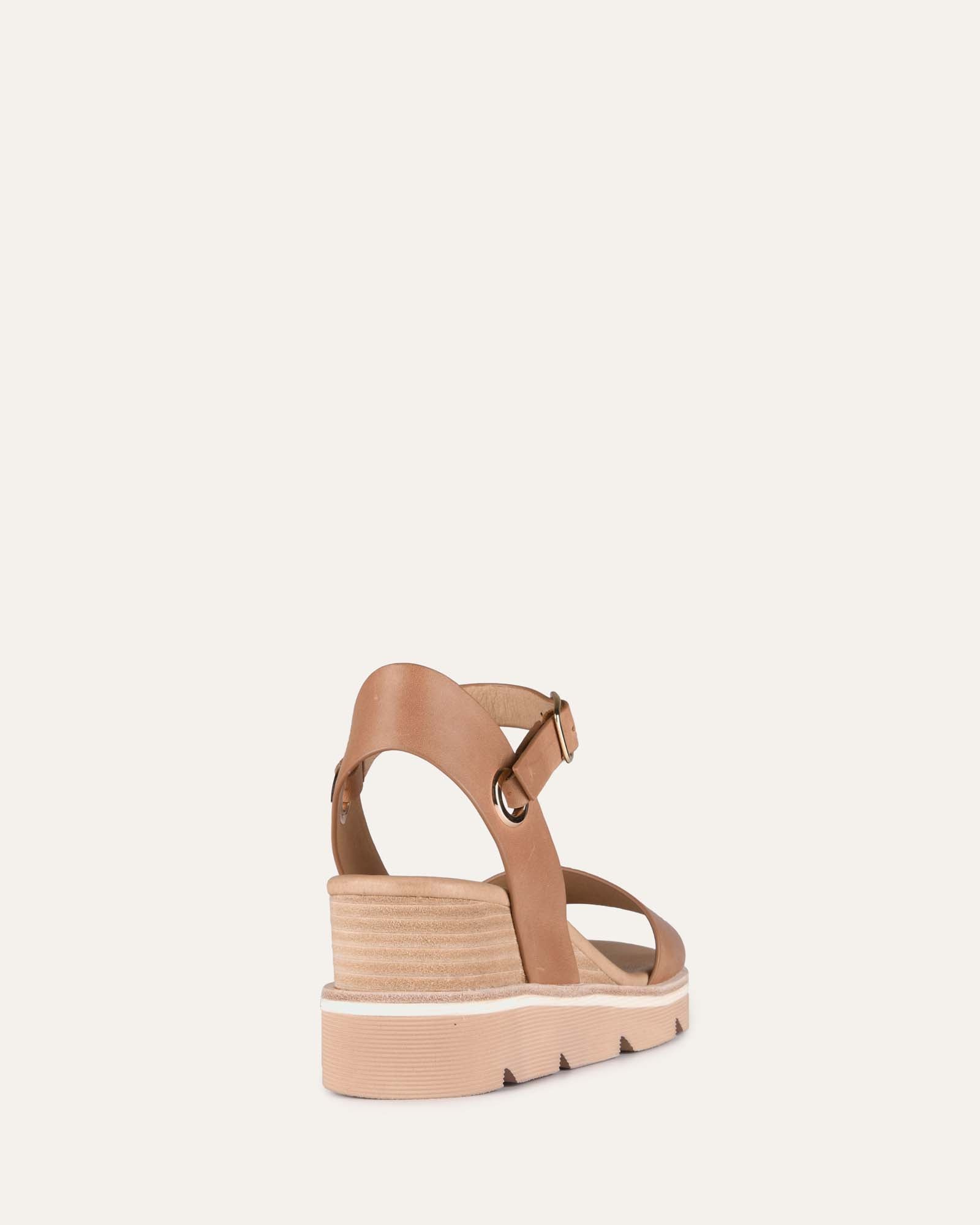 KATIE MID HEEL WEDGE SANDALS TAN LEATHER image