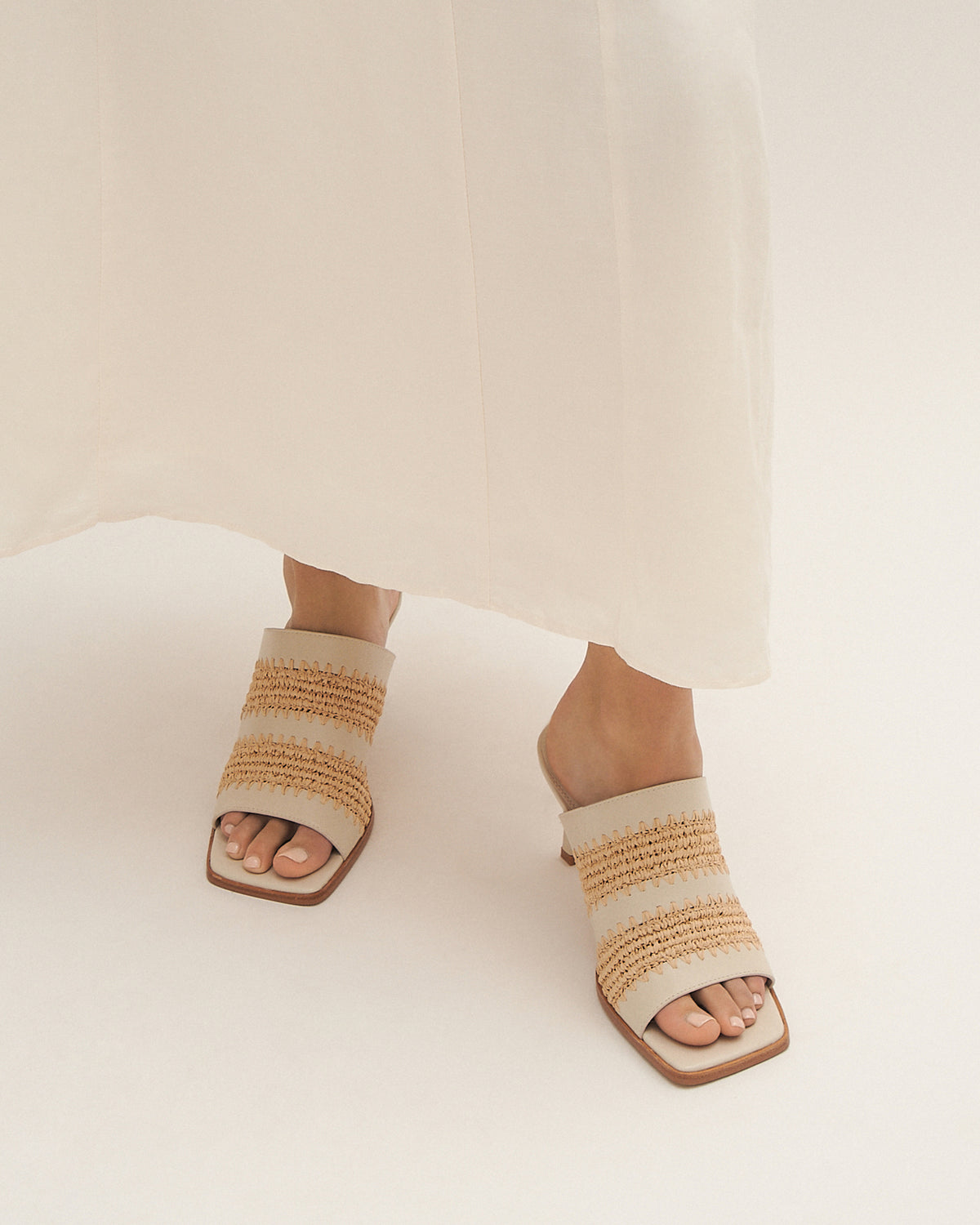 KEATING MID HEEL SANDALS OFF WHITE LEATHER