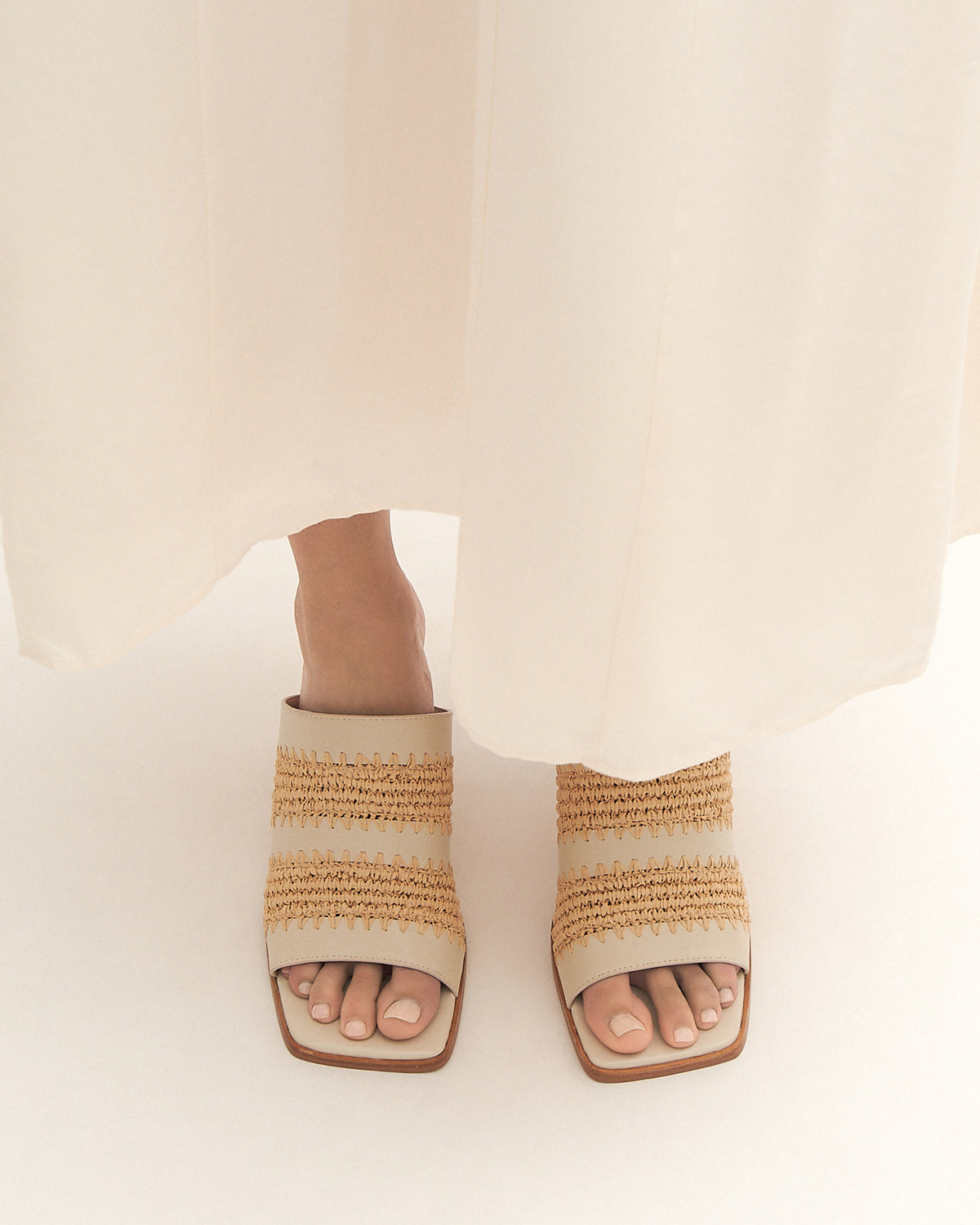 KEATING MID HEEL SANDALS OFF WHITE LEATHER