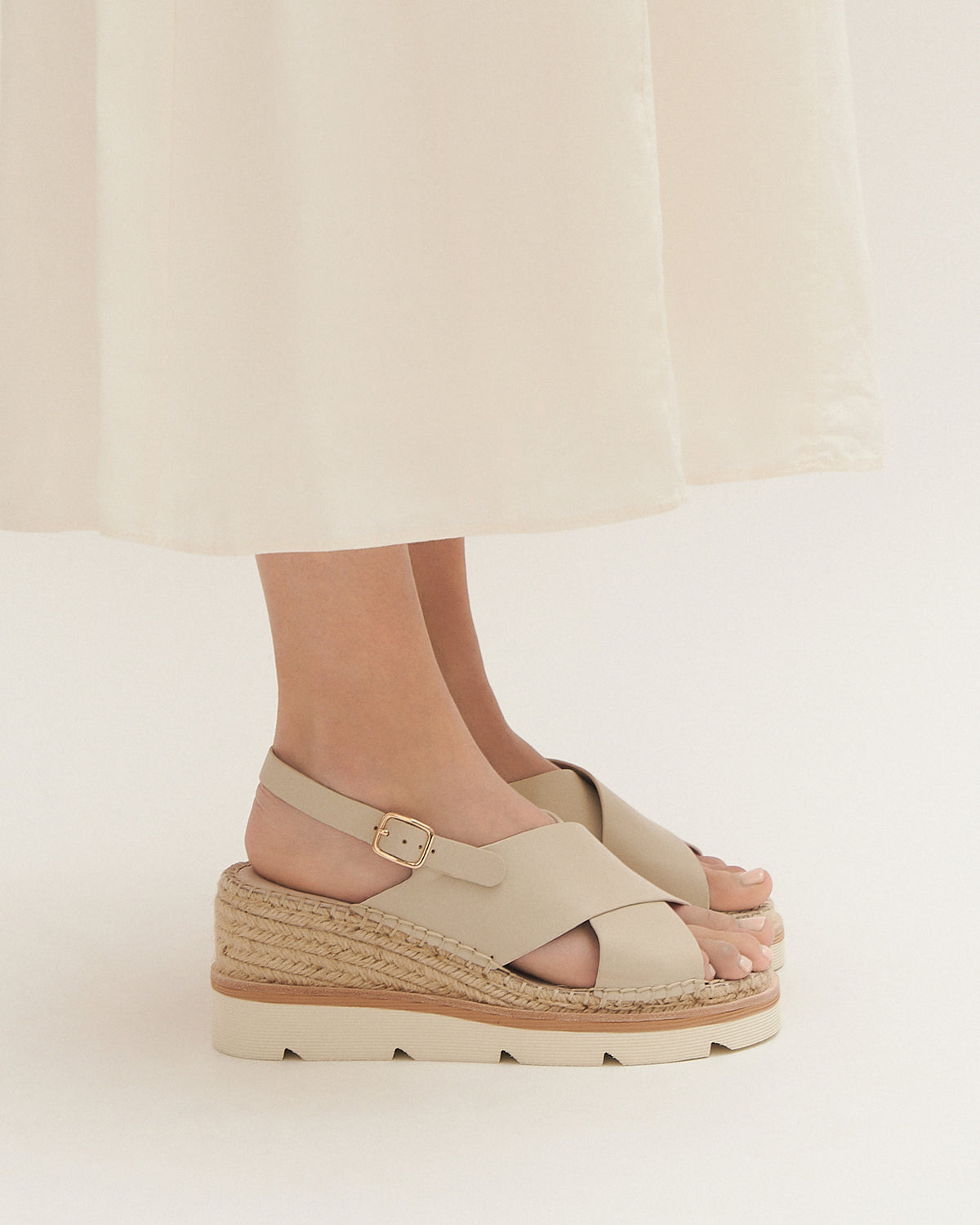 KIMBERLEY MID WEDGE SANDALS BONE LEATHER