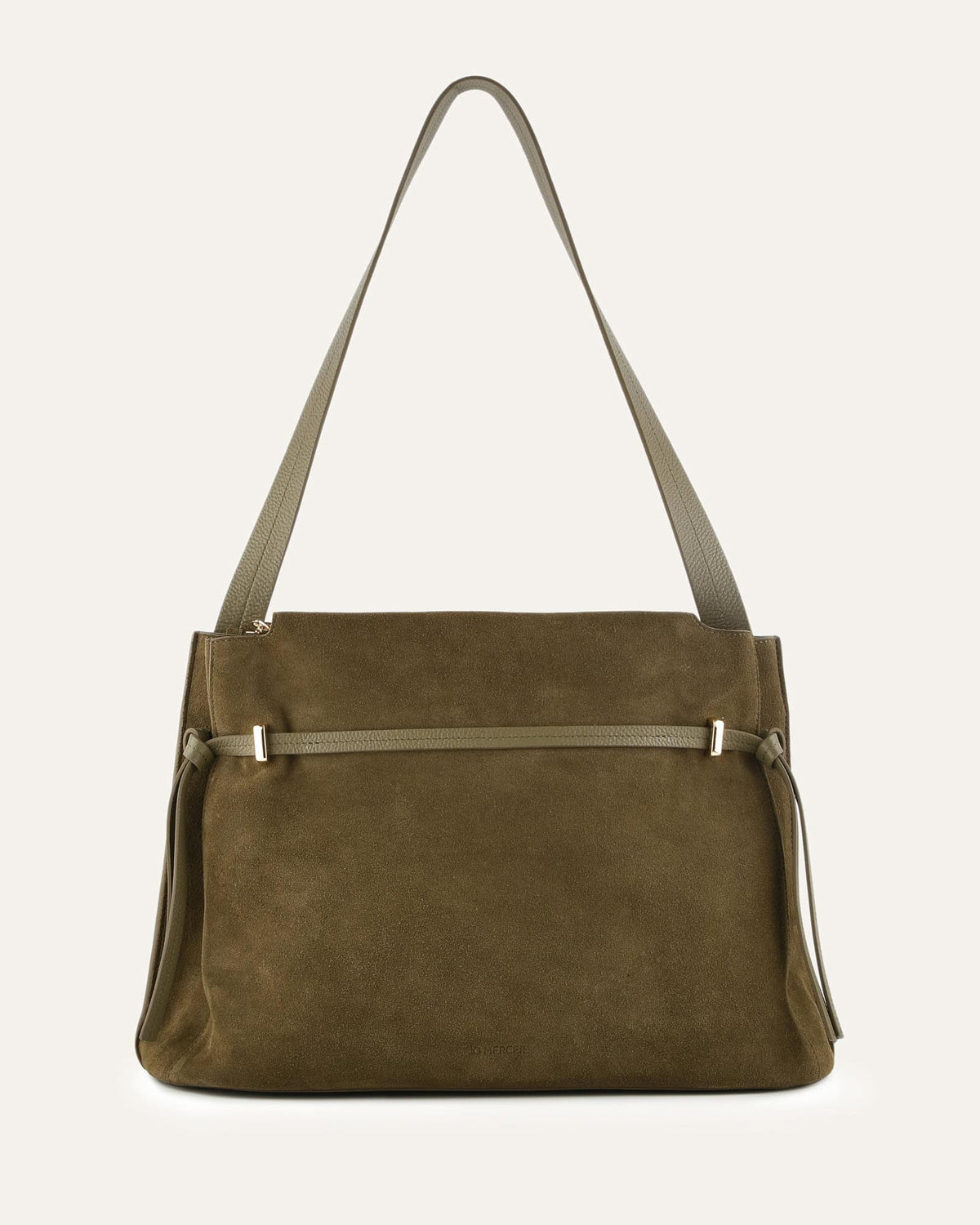 Green handbag with a strap on a white background
