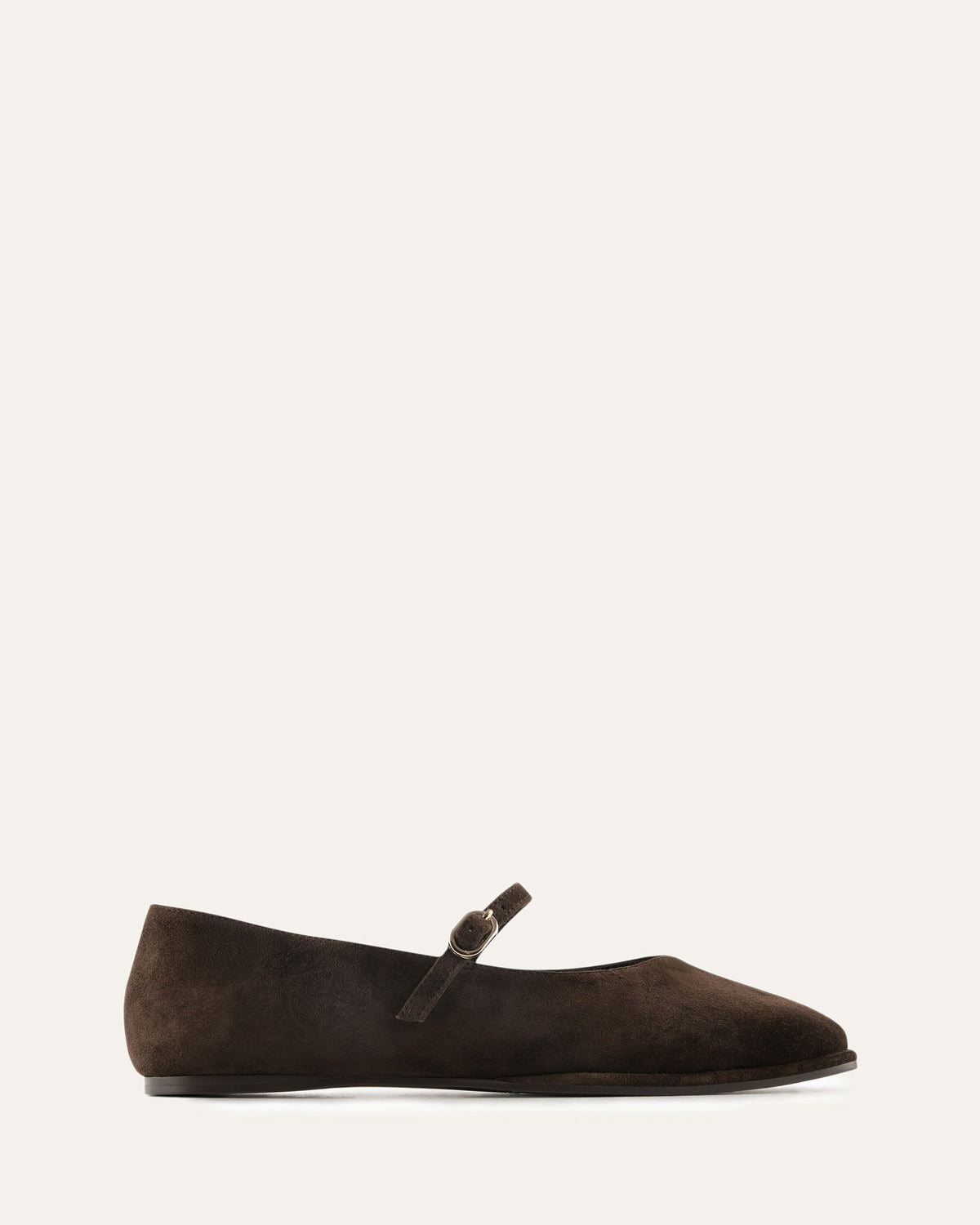 Brown flat shoe with a decorative bow on a light beige background