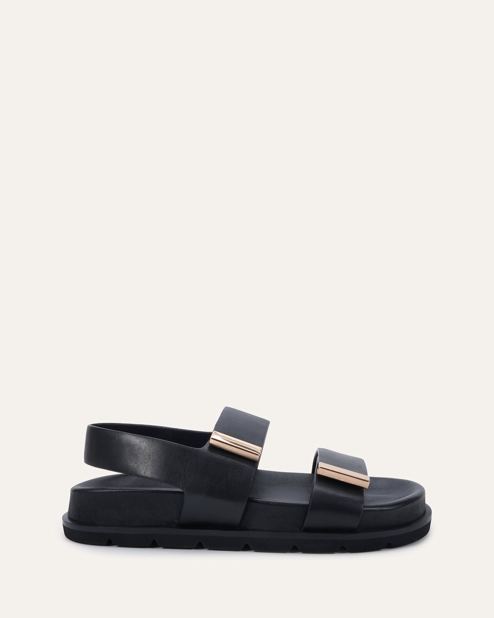 LORENA FLAT SANDALS BLACK LEATHER