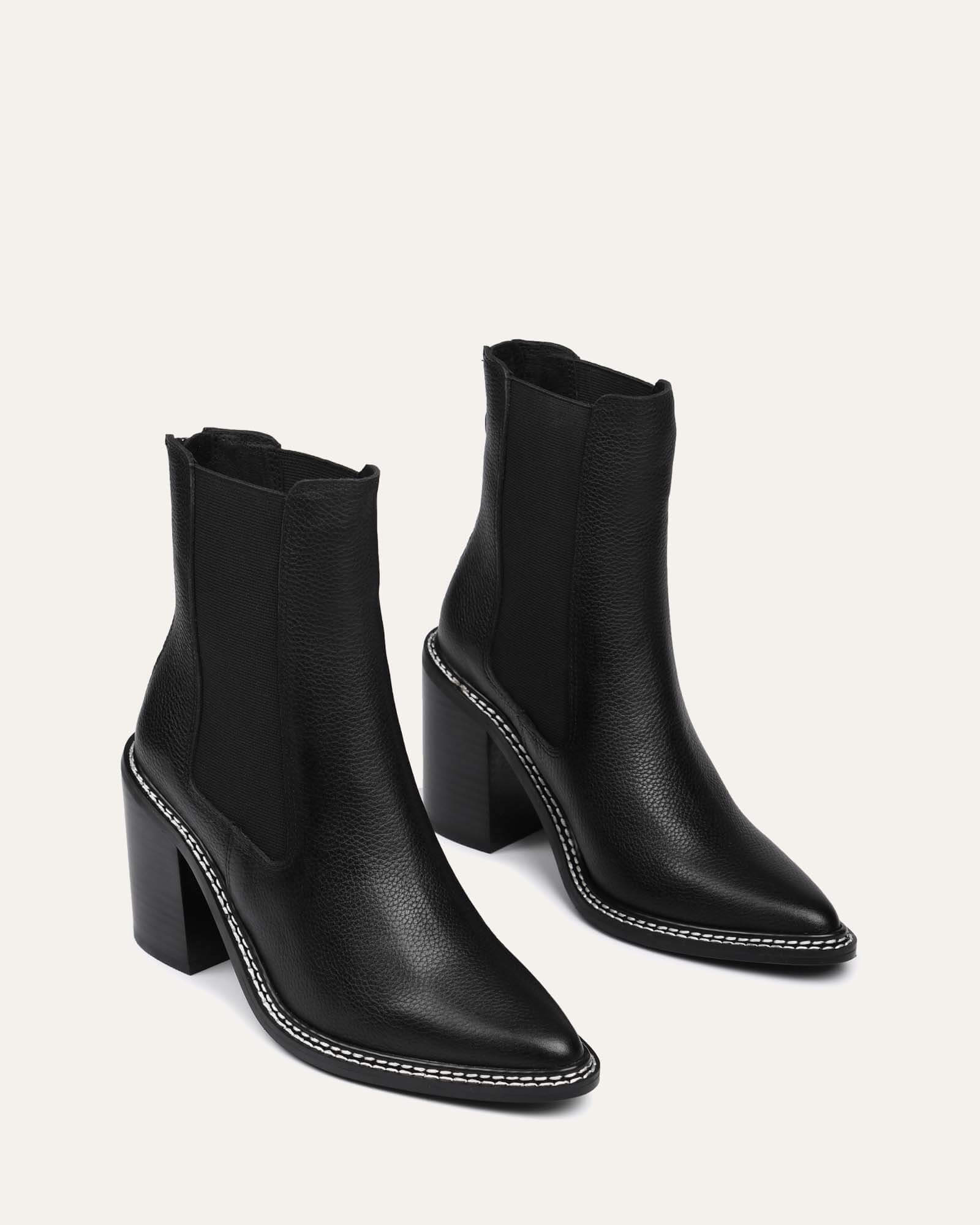 LUXE HIGH ANKLE BOOTS BLACK LEATHER image