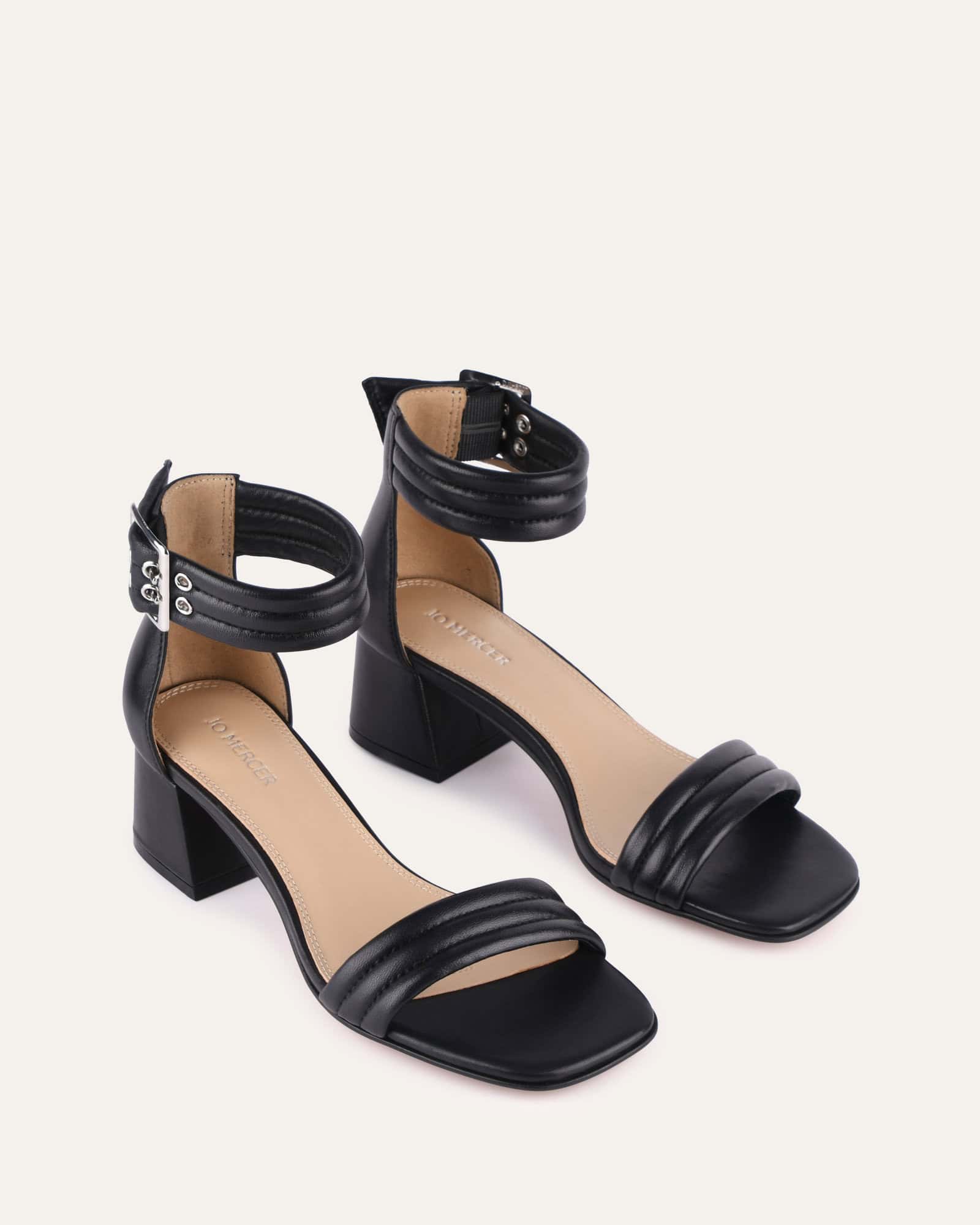 Jo Mercer Patent Leather Block Heel Sandals Black Sandals Medium