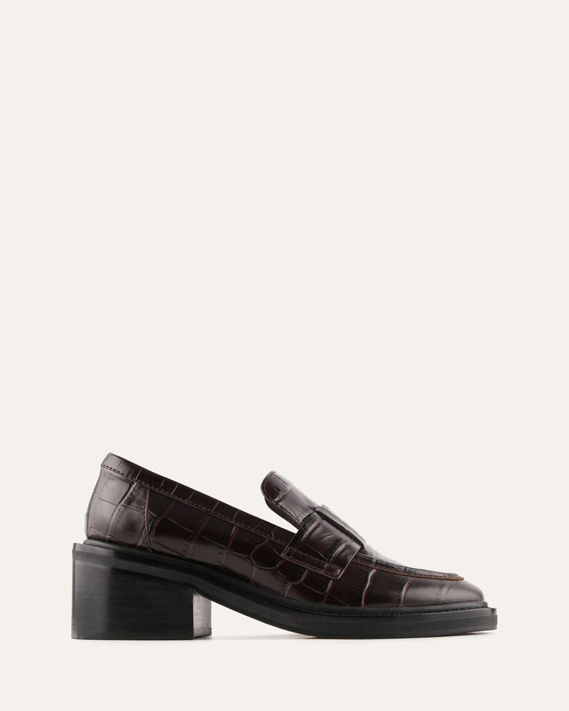 MATTHIAS LOW HEELS MAHOGANY CROC - Jo Mercer