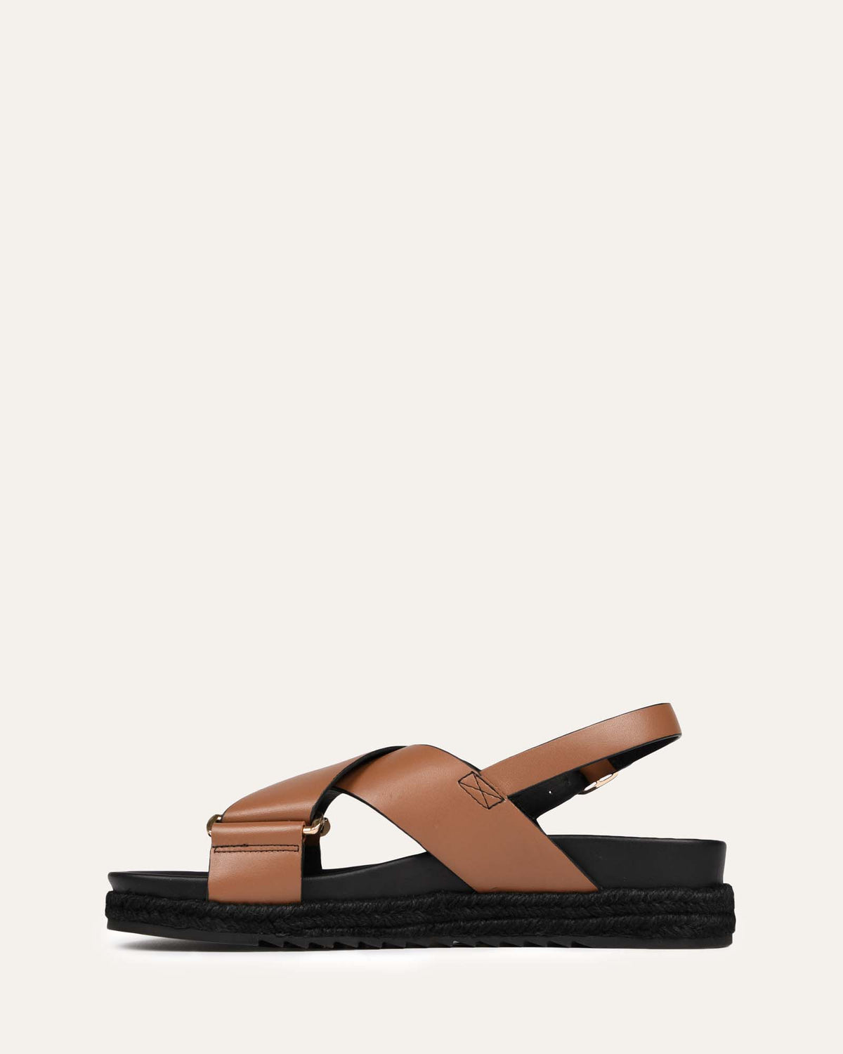 MILES FLAT ESPADRILLE SANDALS DARK TAN LEATHER