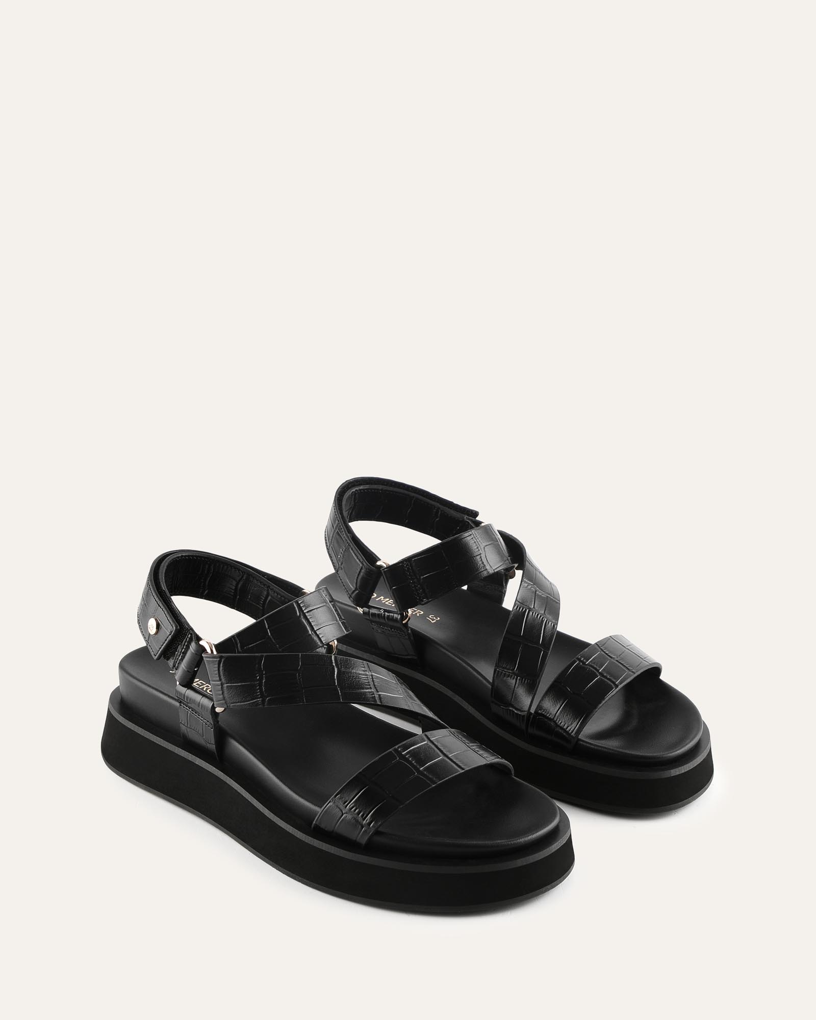 MIRANDA FLAT SANDALS BLACK CROC image