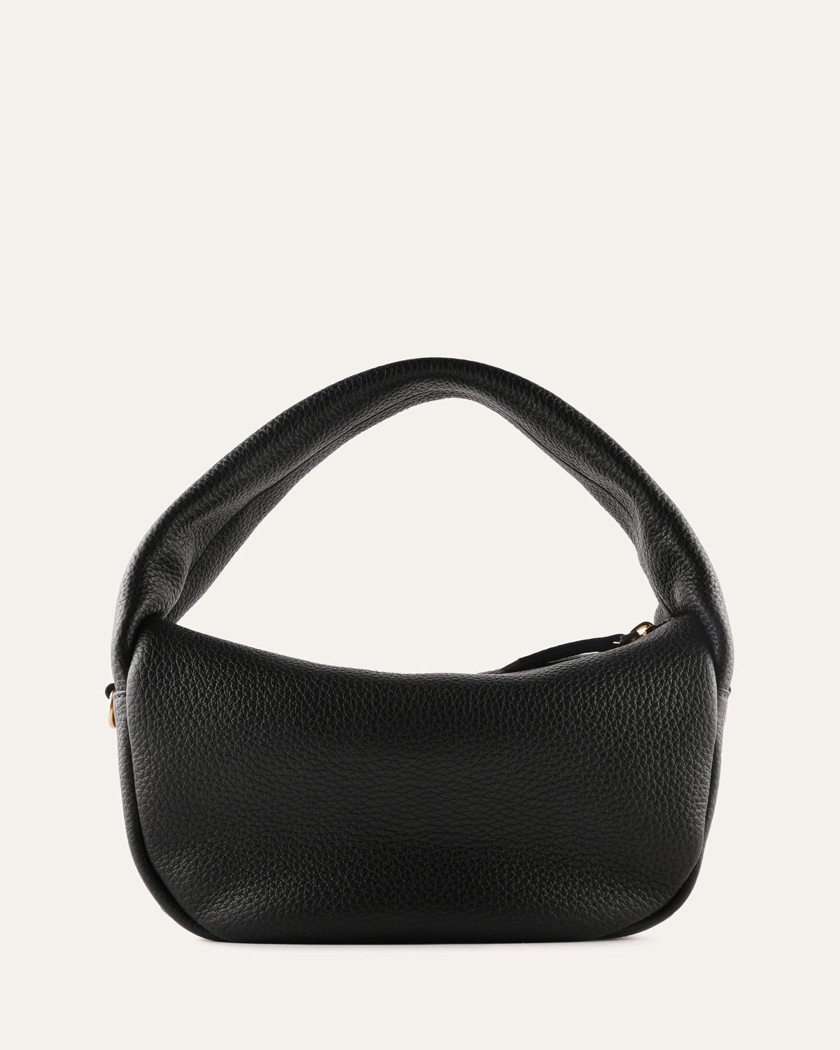 Black handbag on a light gray background