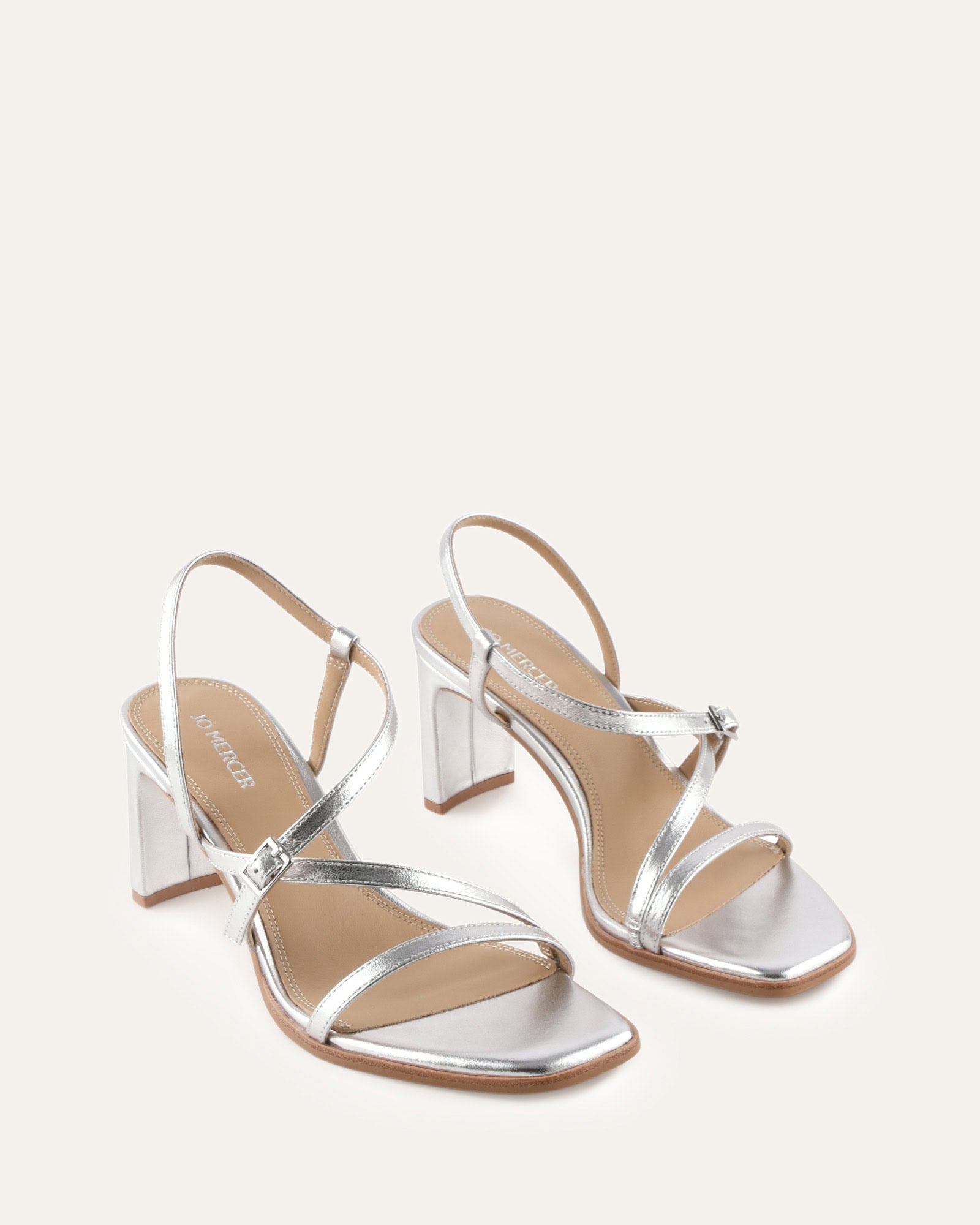 NALA MID HEEL SANDALS SILVER LEATHER image