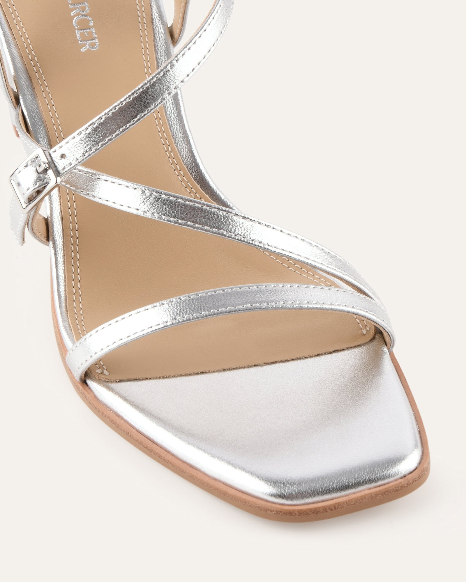 NALA MID HEEL SANDALS SILVER LEATHER image