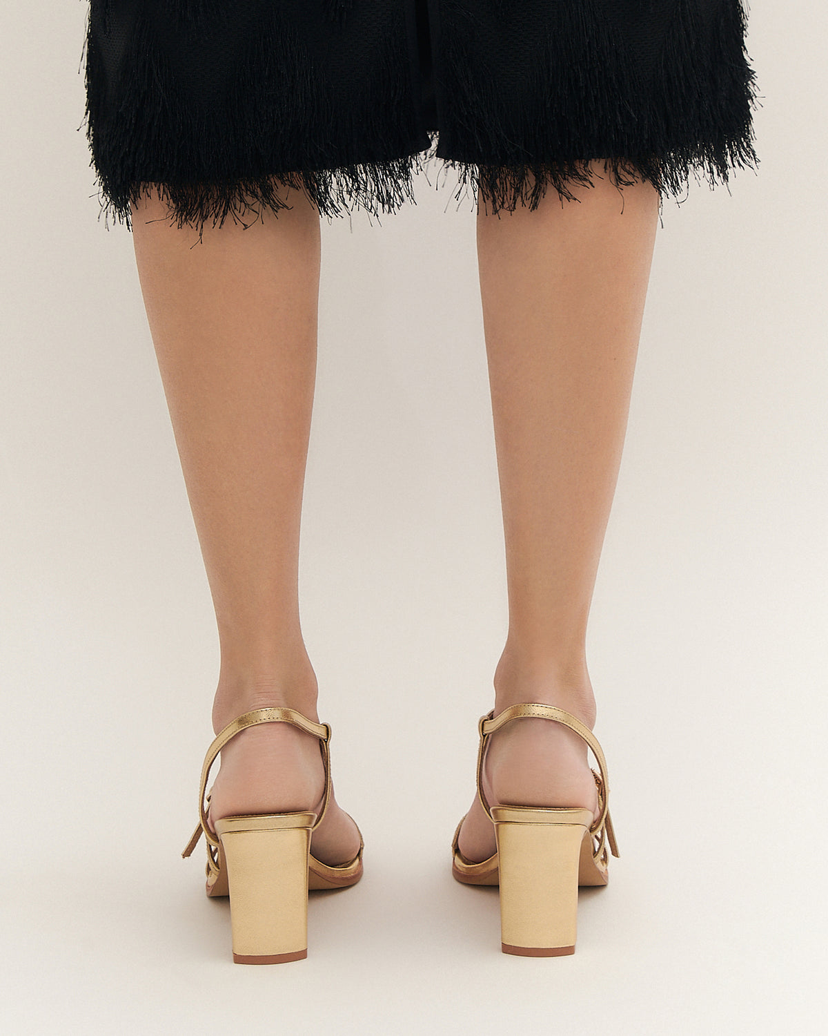 NALA MID HEEL SANDALS GOLD LEATHER