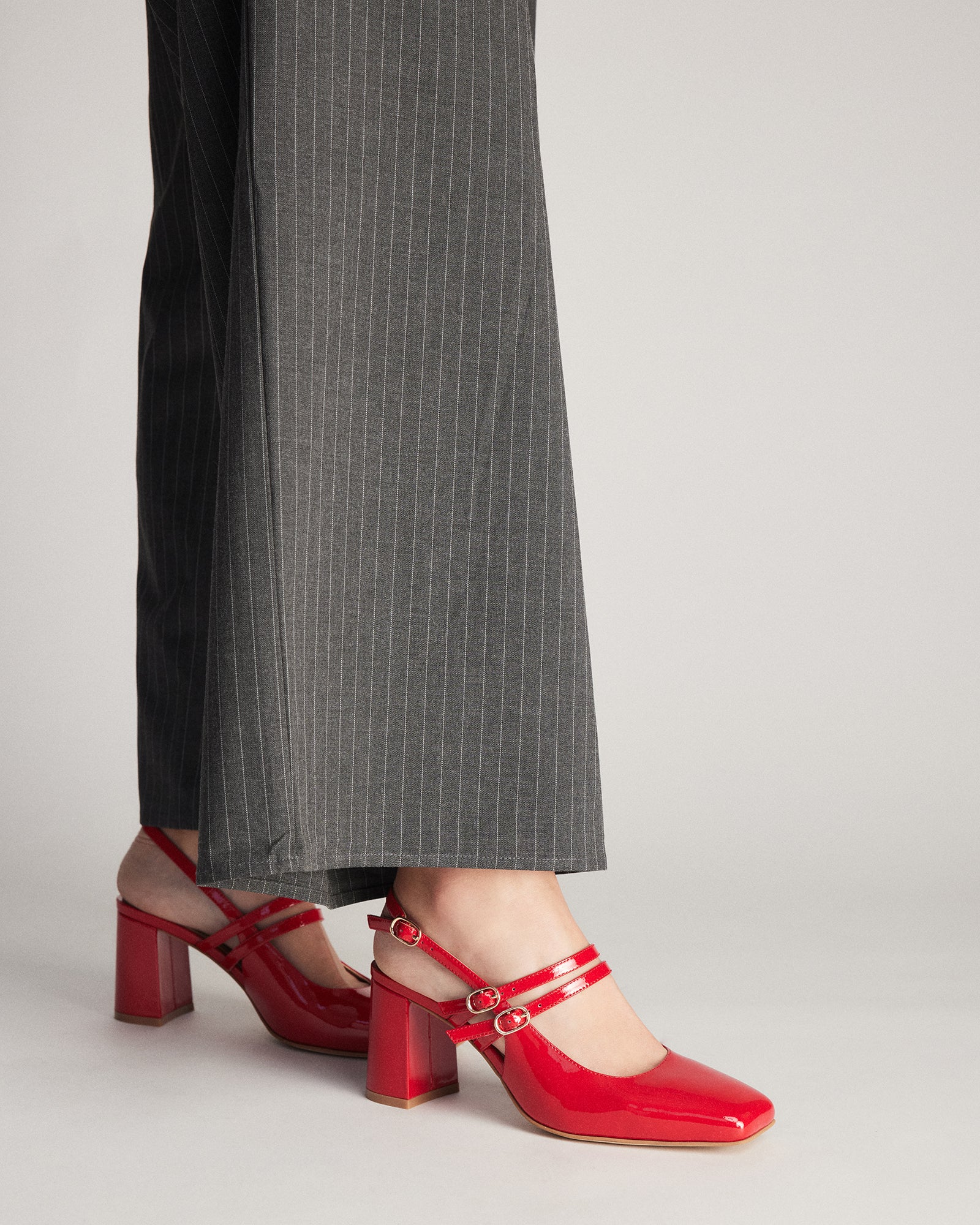 Caliser Mid Heel Court W/ Ankle Strap Red