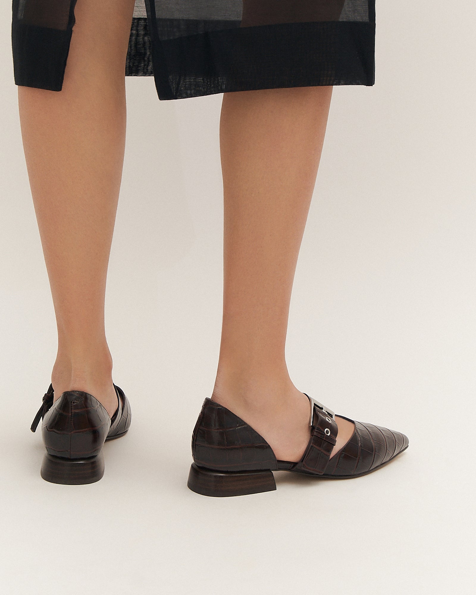 NEELA DRESS FLATS CHOCOLATE CROC LEATHER image