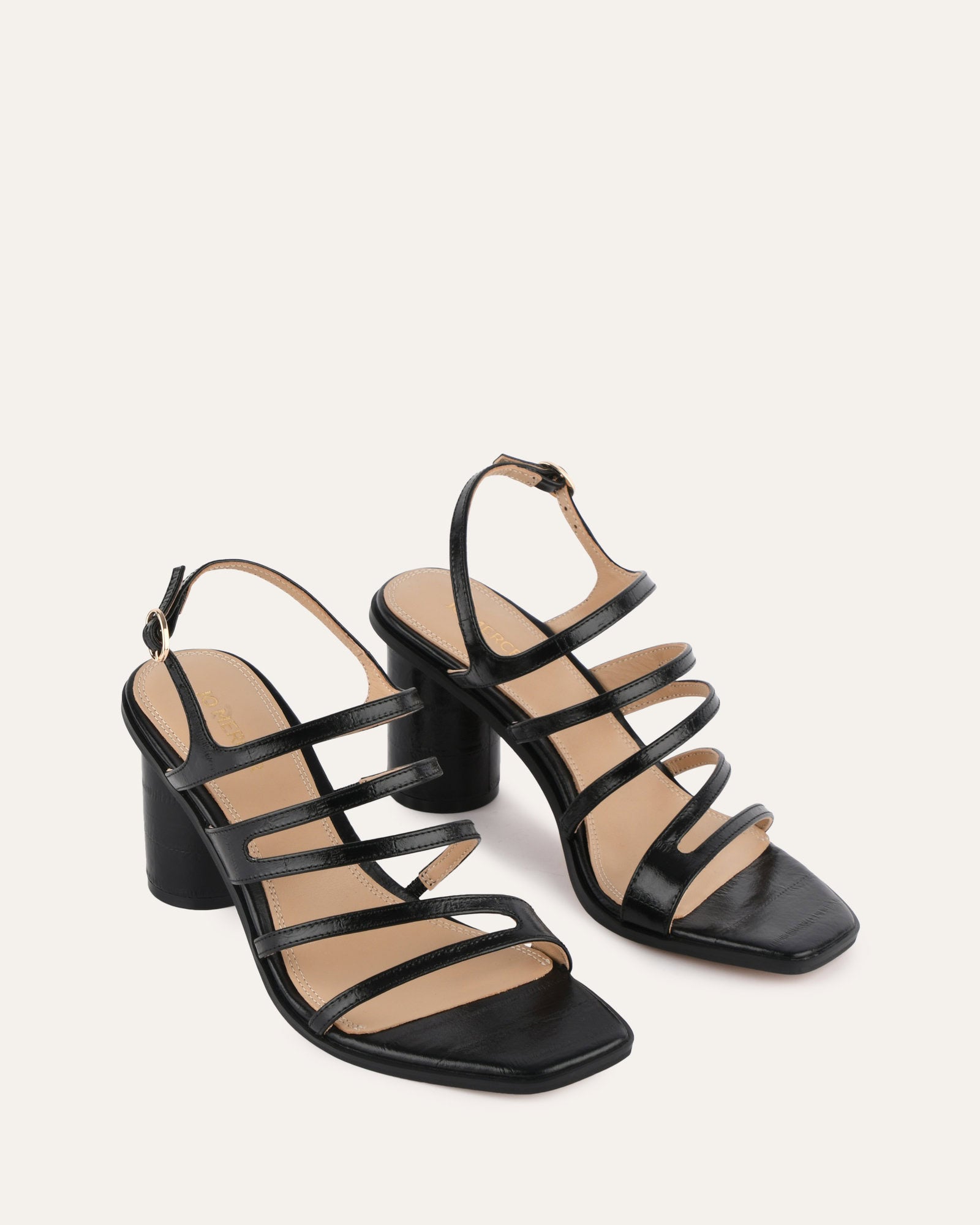 NOBU HIGH HEEL SANDALS BLACK SHINY LIZARD image