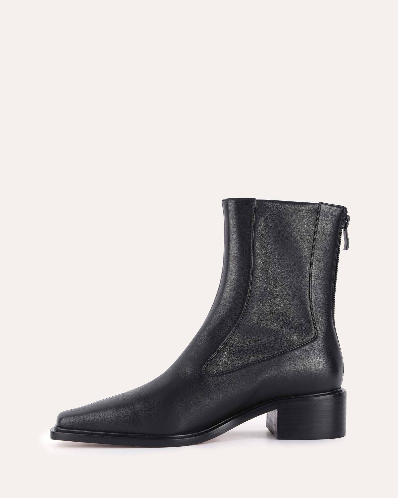 OLYMPIA FLAT ANKLE BOOTS BLACK LEATHER - Jo Mercer