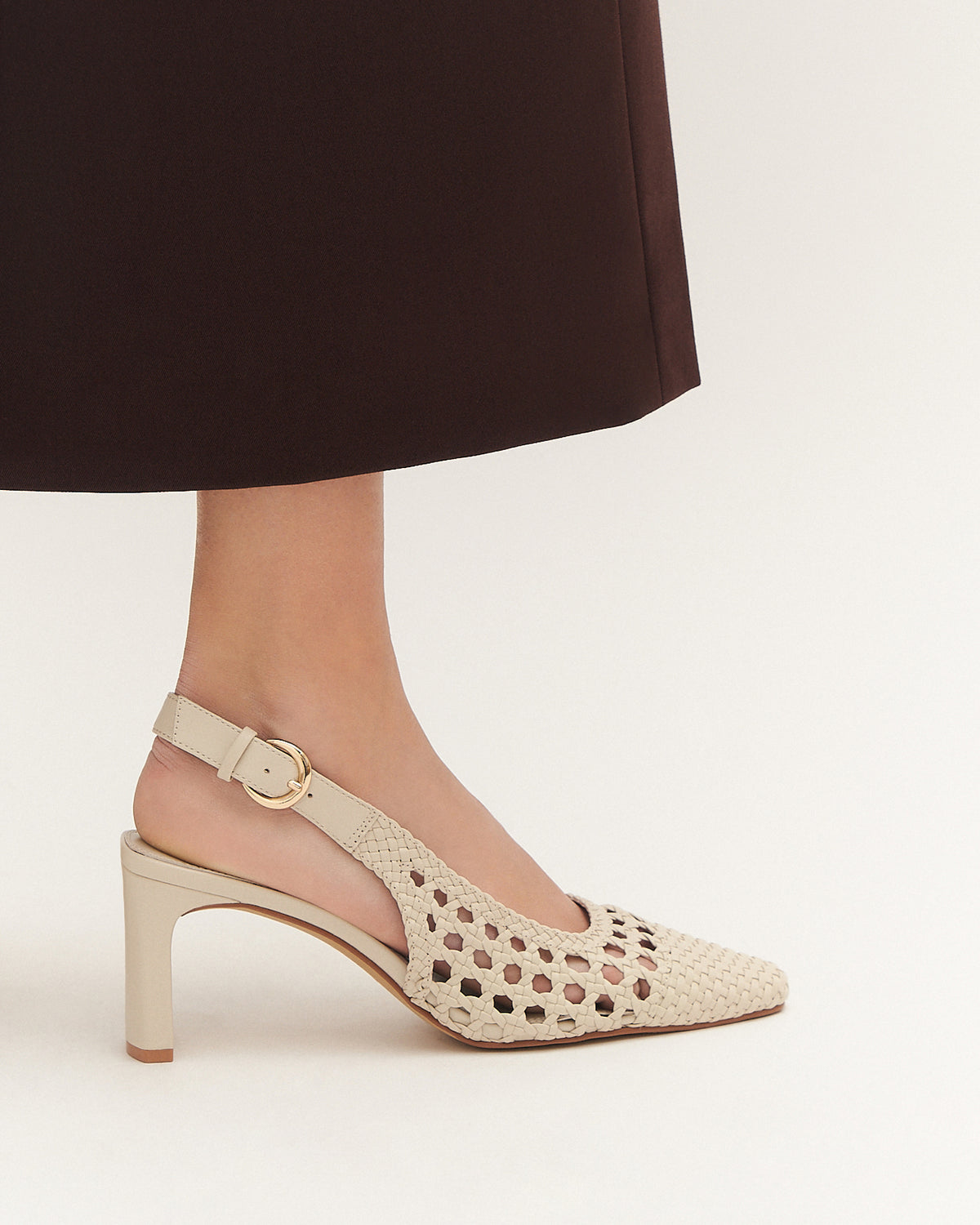 OSCAR MID HEELS OFF WHITE LEATHER