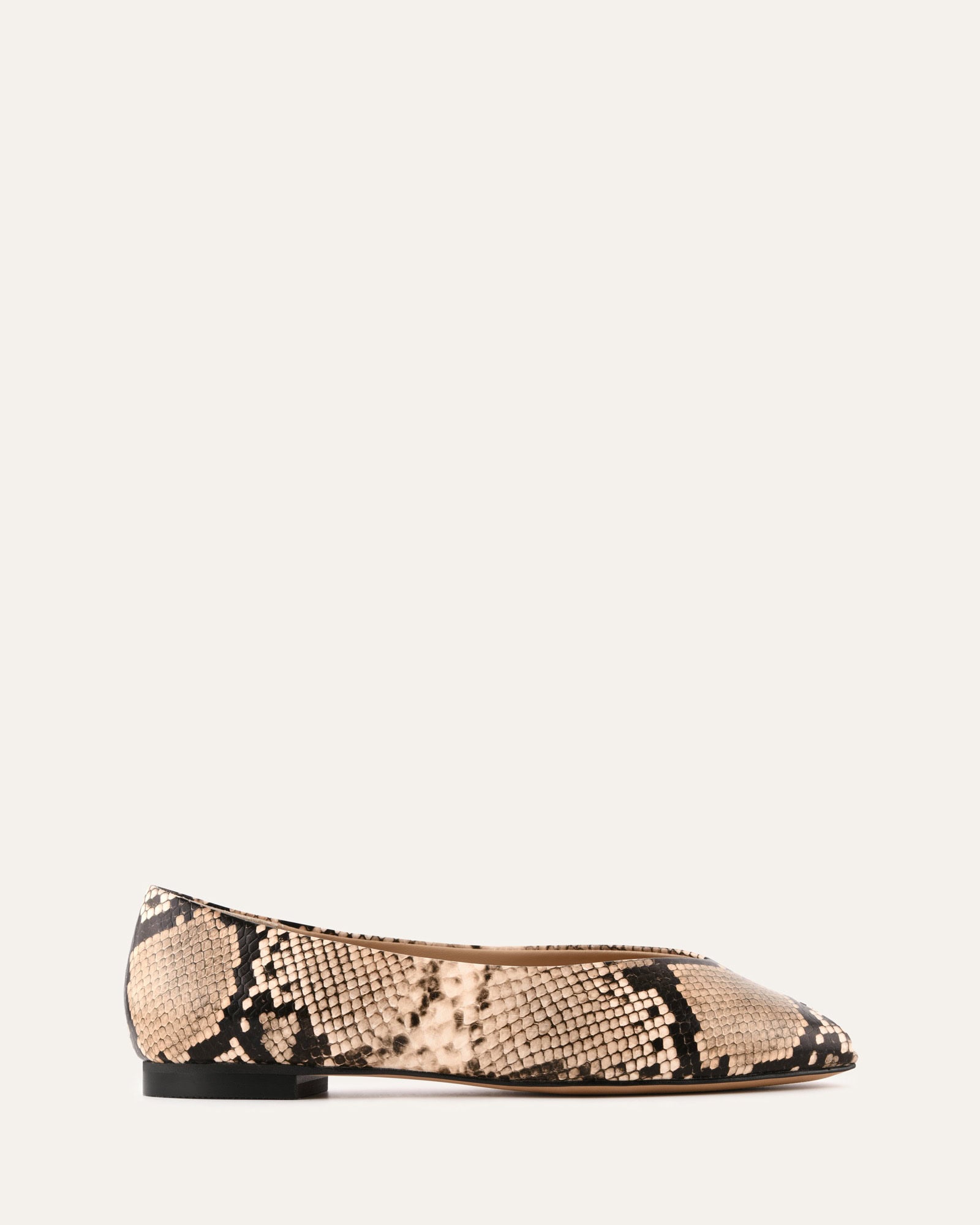 Snake print flat shoe on a white background
