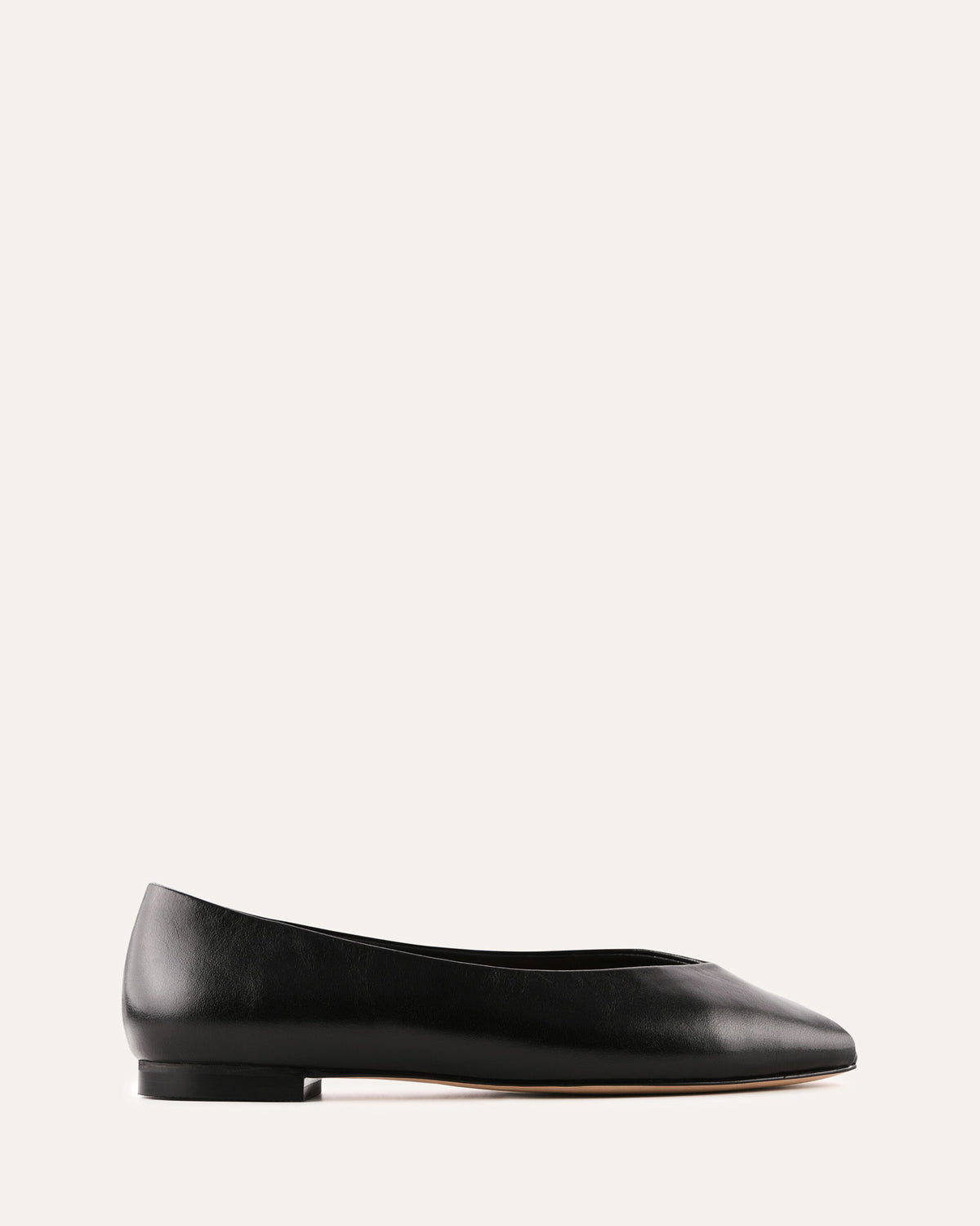 Black leather flat shoe on a white background