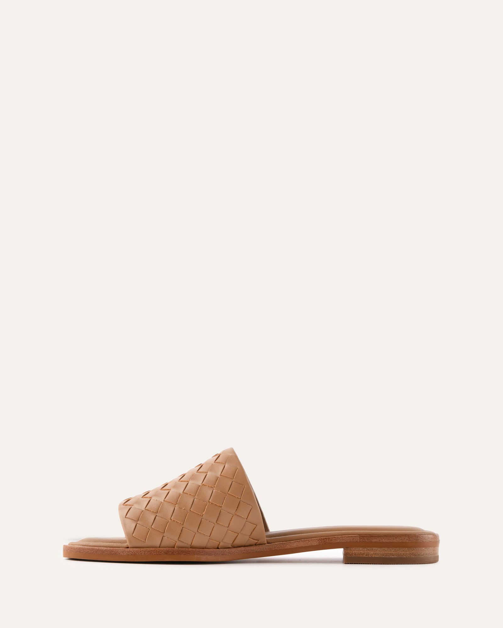 PEARL FLAT SLIDES TAN LEATHER image
