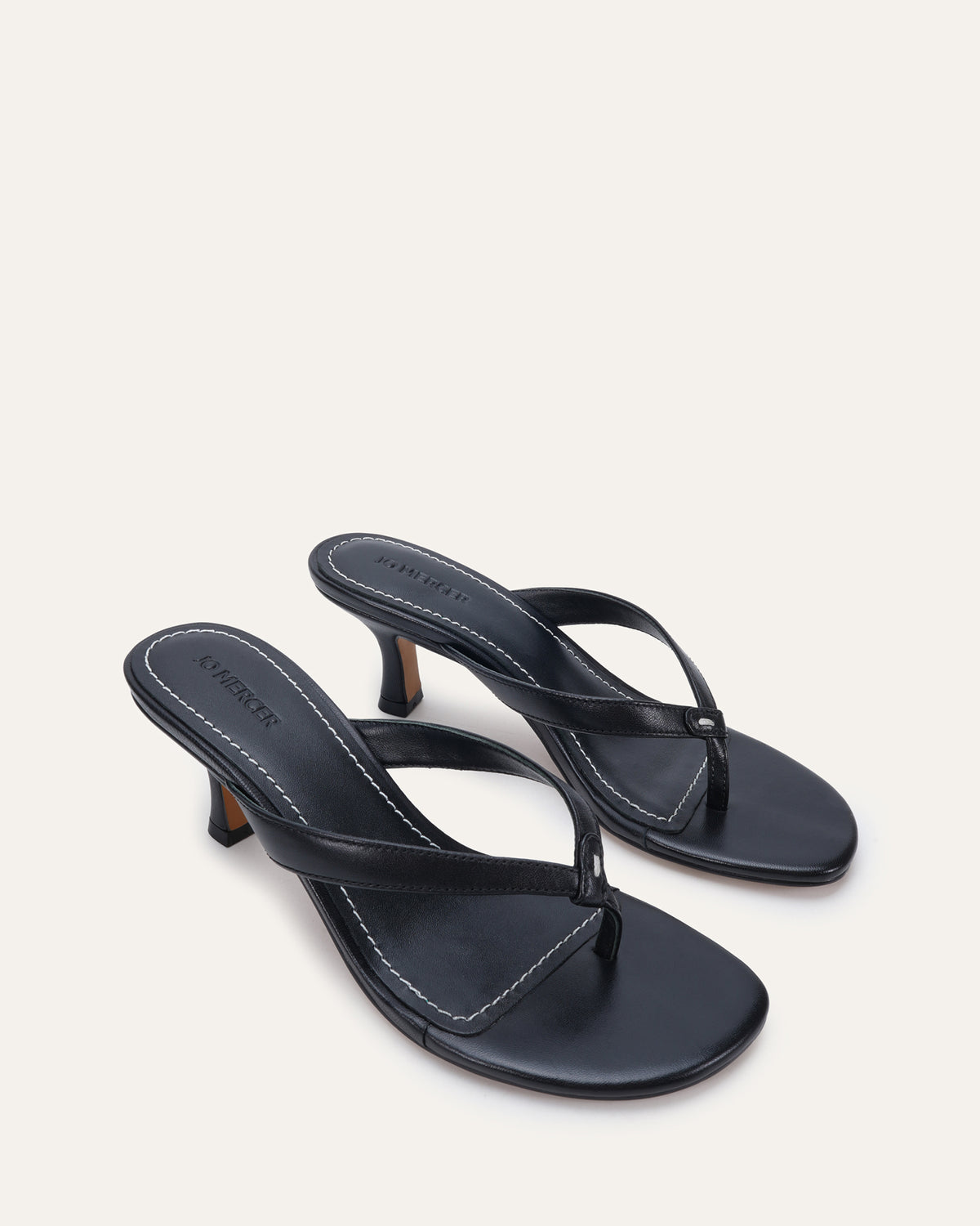 PETUNIA THONG MID SANDALS BLACK LEATHER