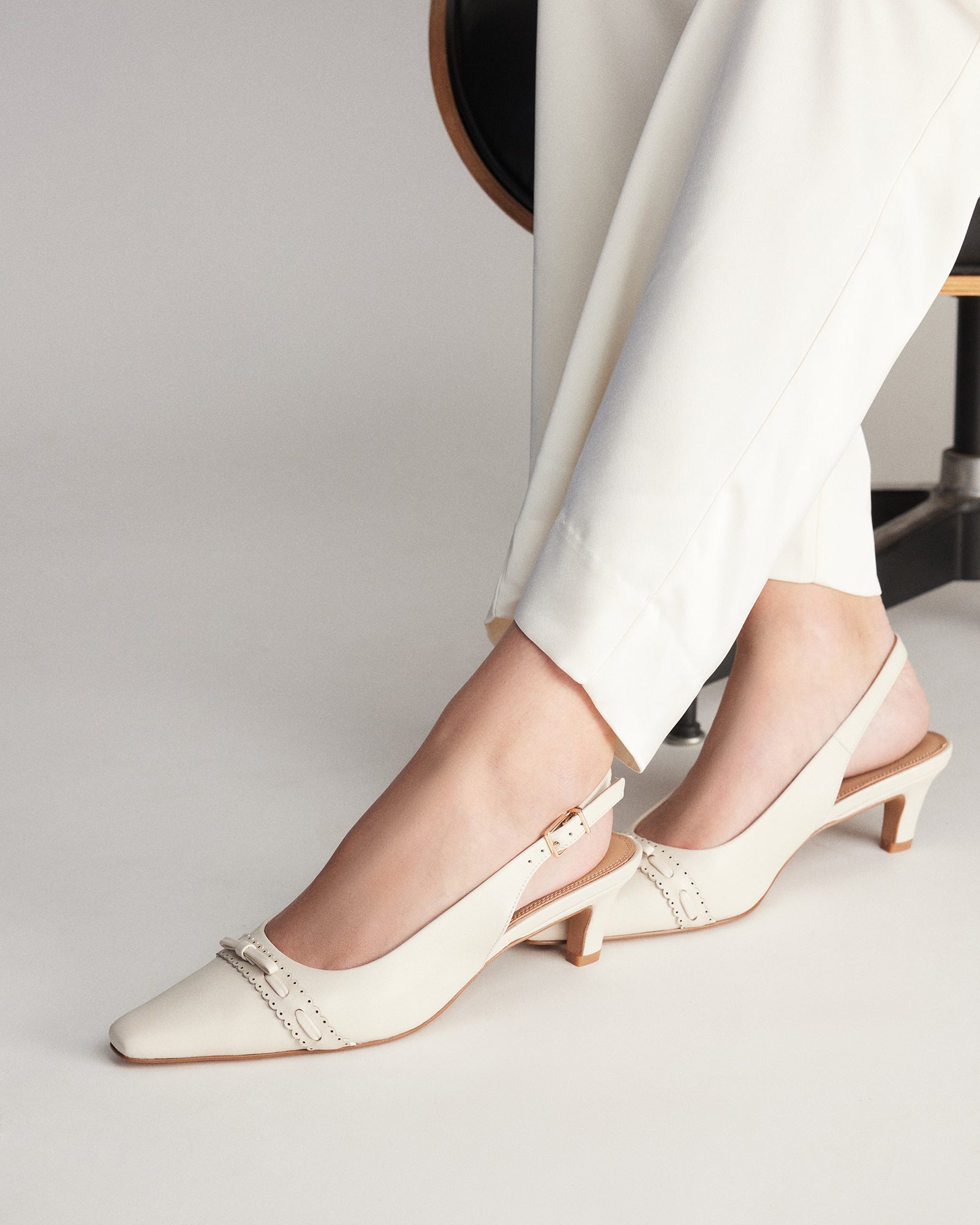 The White Pole Women's Block Heel Pump Shoes Bellies for Party and Formal  Occasions Off White | CIRCLE ONE INDUSTRY