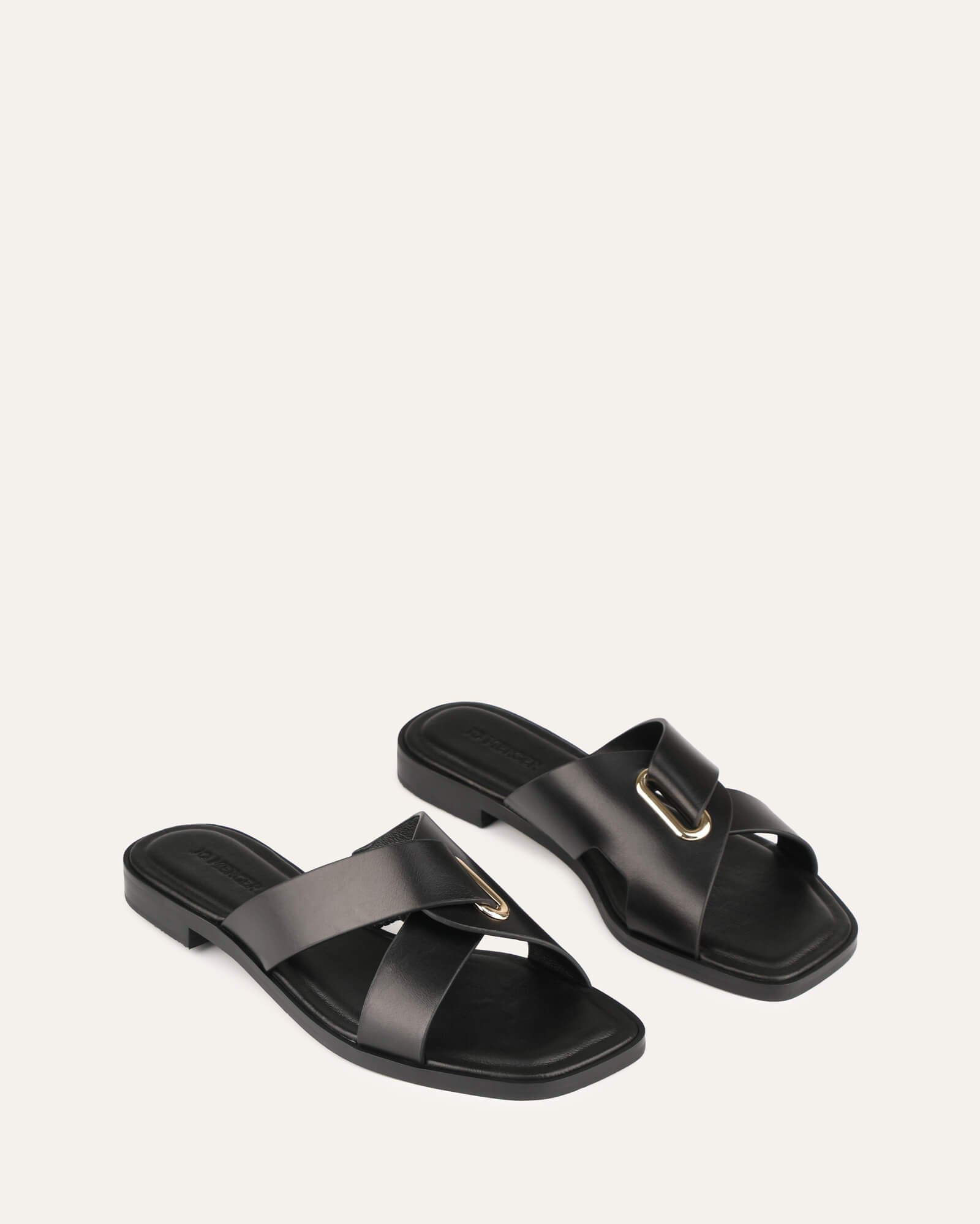 PIPER FLAT SLIDES BLACK LEATHER image