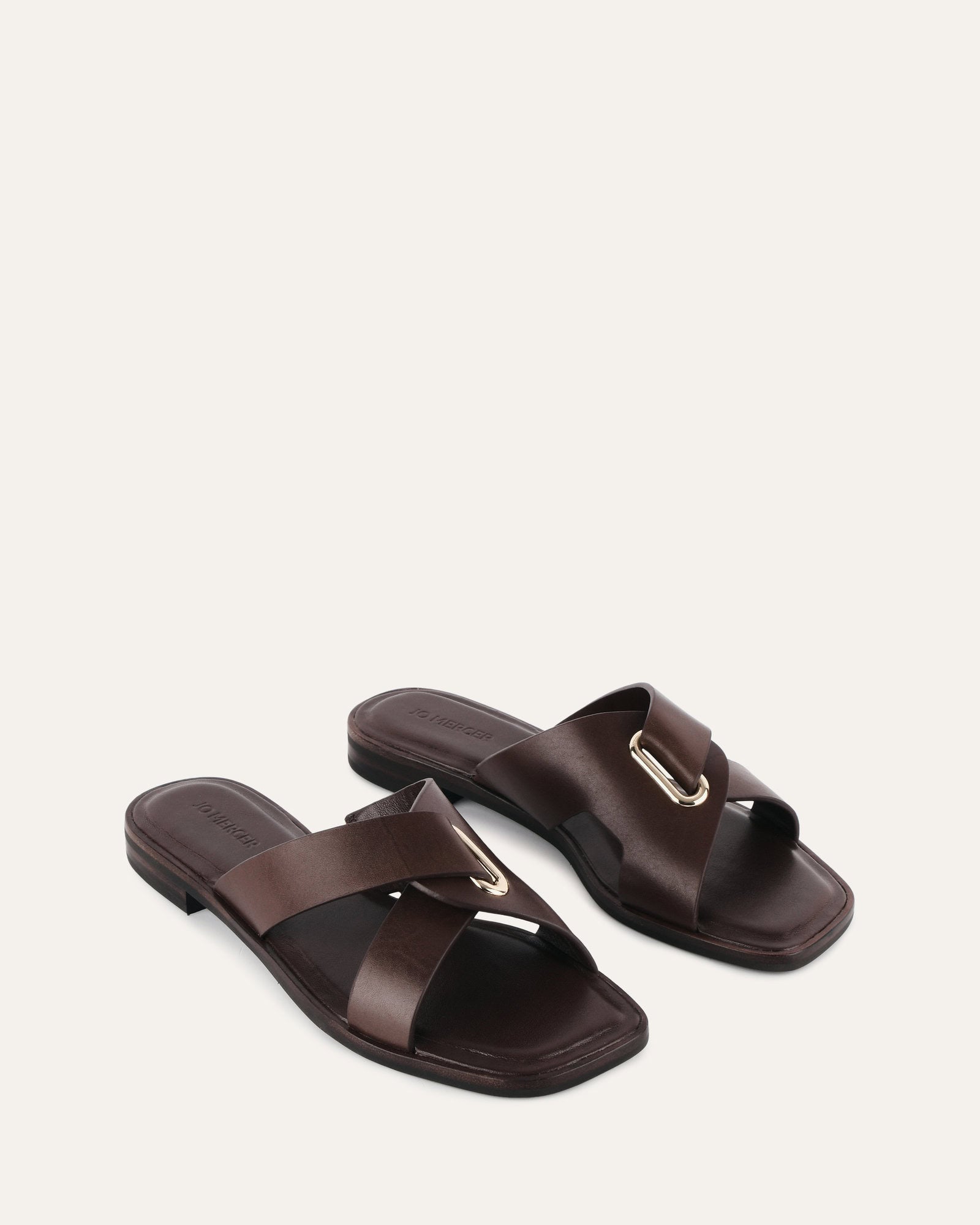 PIPER FLAT SLIDES CHOCOLATE LEATHER image
